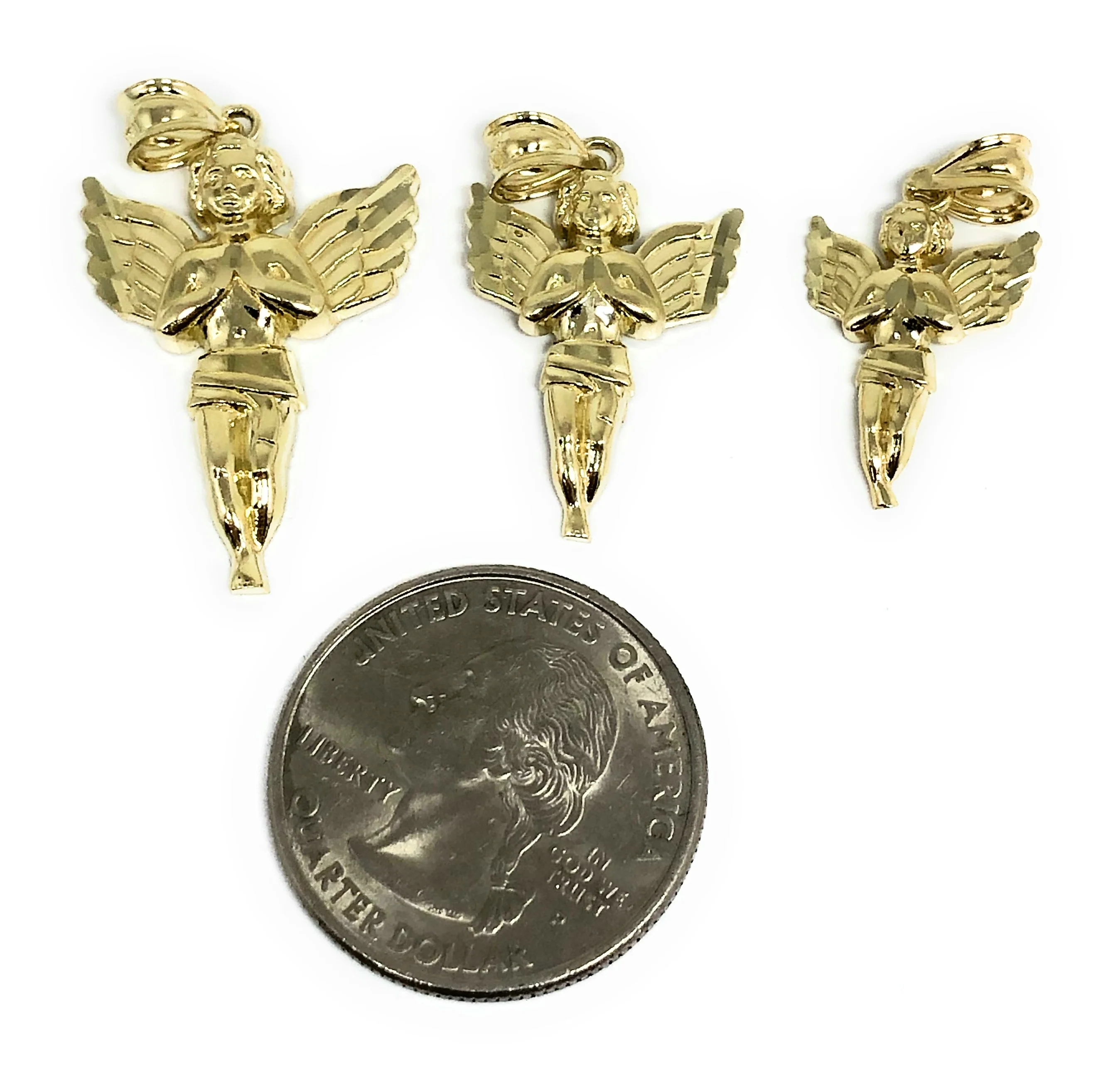 10k Solid Gold Yellow Angel Pendant Necklace (LG,MED,SM) - Image 2