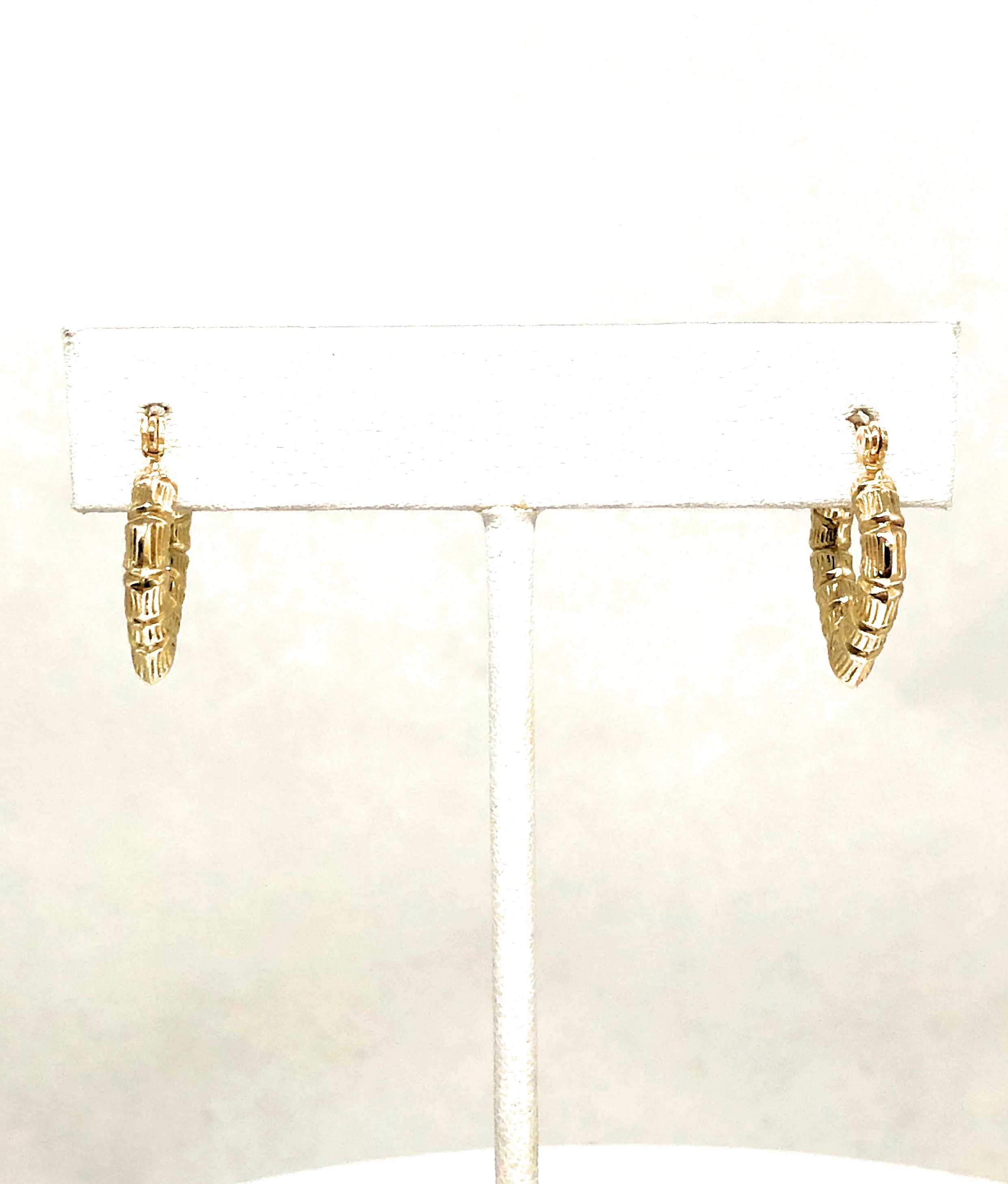 10k Solid Gold Yellow Bamboo Heart Hoop Earrings 0.5 INCH Arracadas - Image 4
