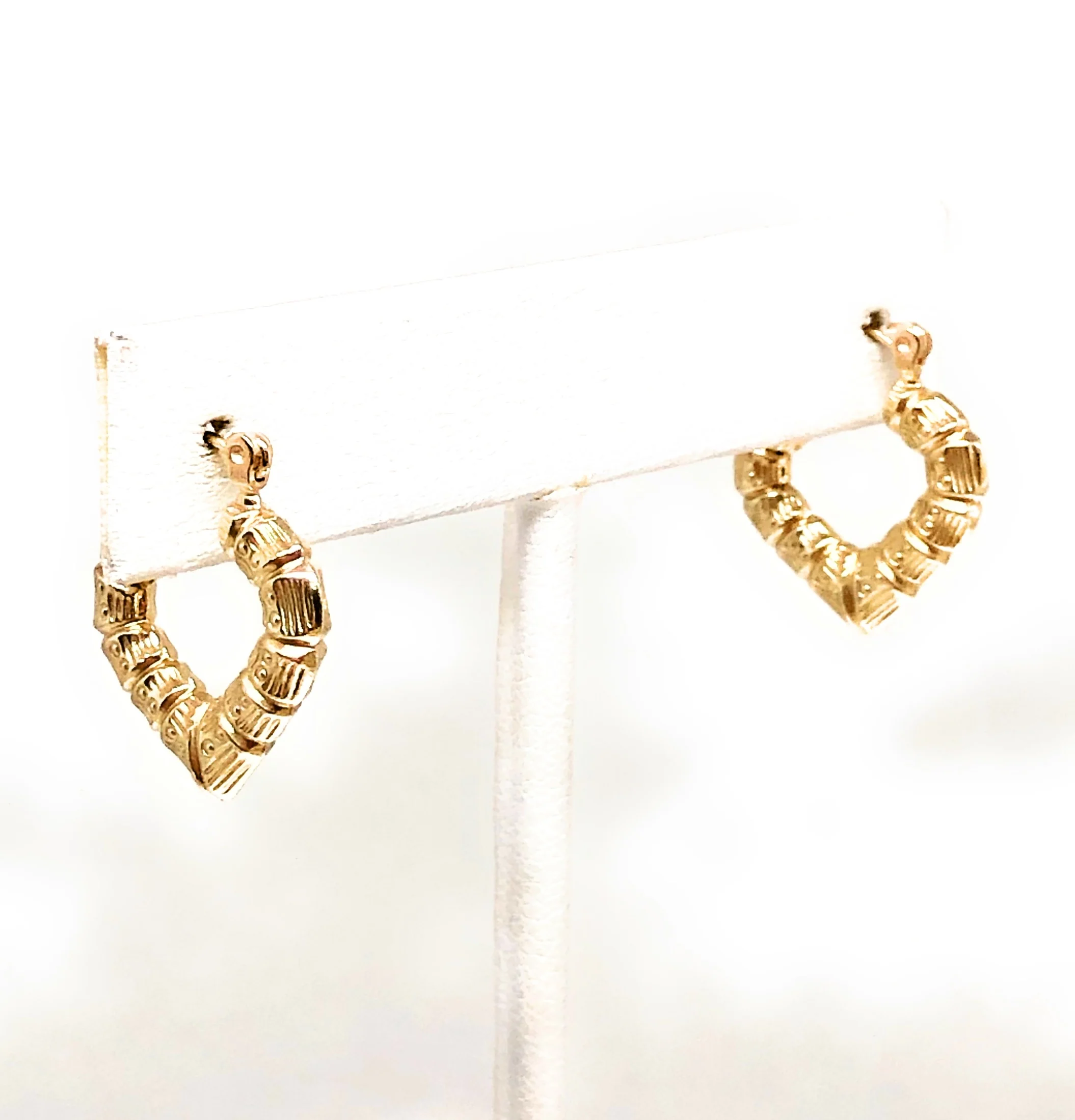 10k Solid Gold Yellow Bamboo Heart Hoop Earrings 0.5 INCH Arracadas - Image 5