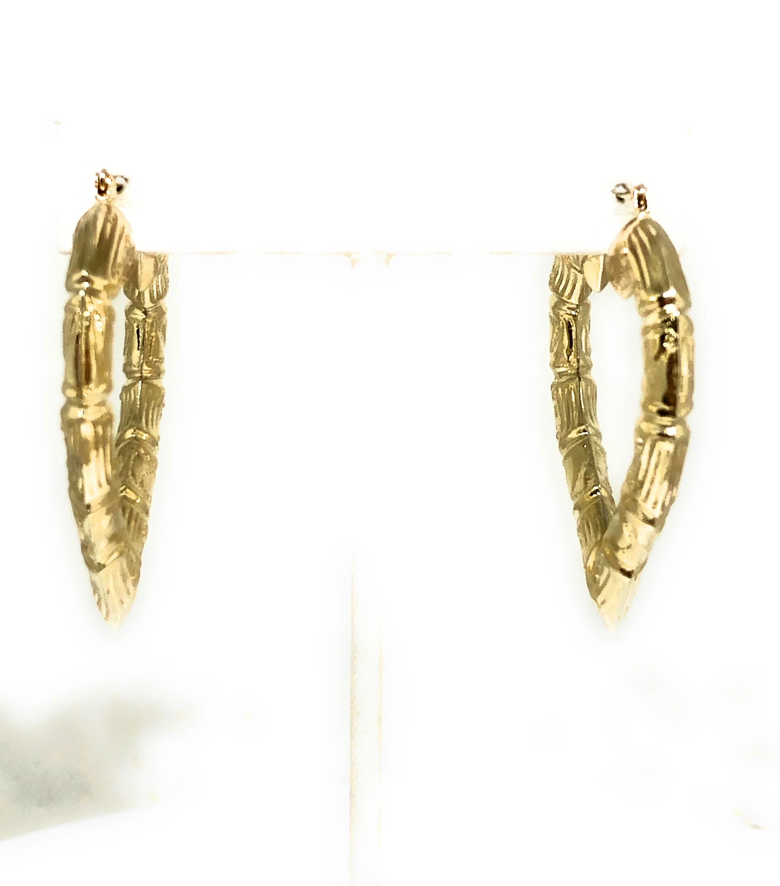 10k Solid Gold Yellow Bamboo Heart Hoop Earrings 1.5-2 INCH Arracadas - Image 4