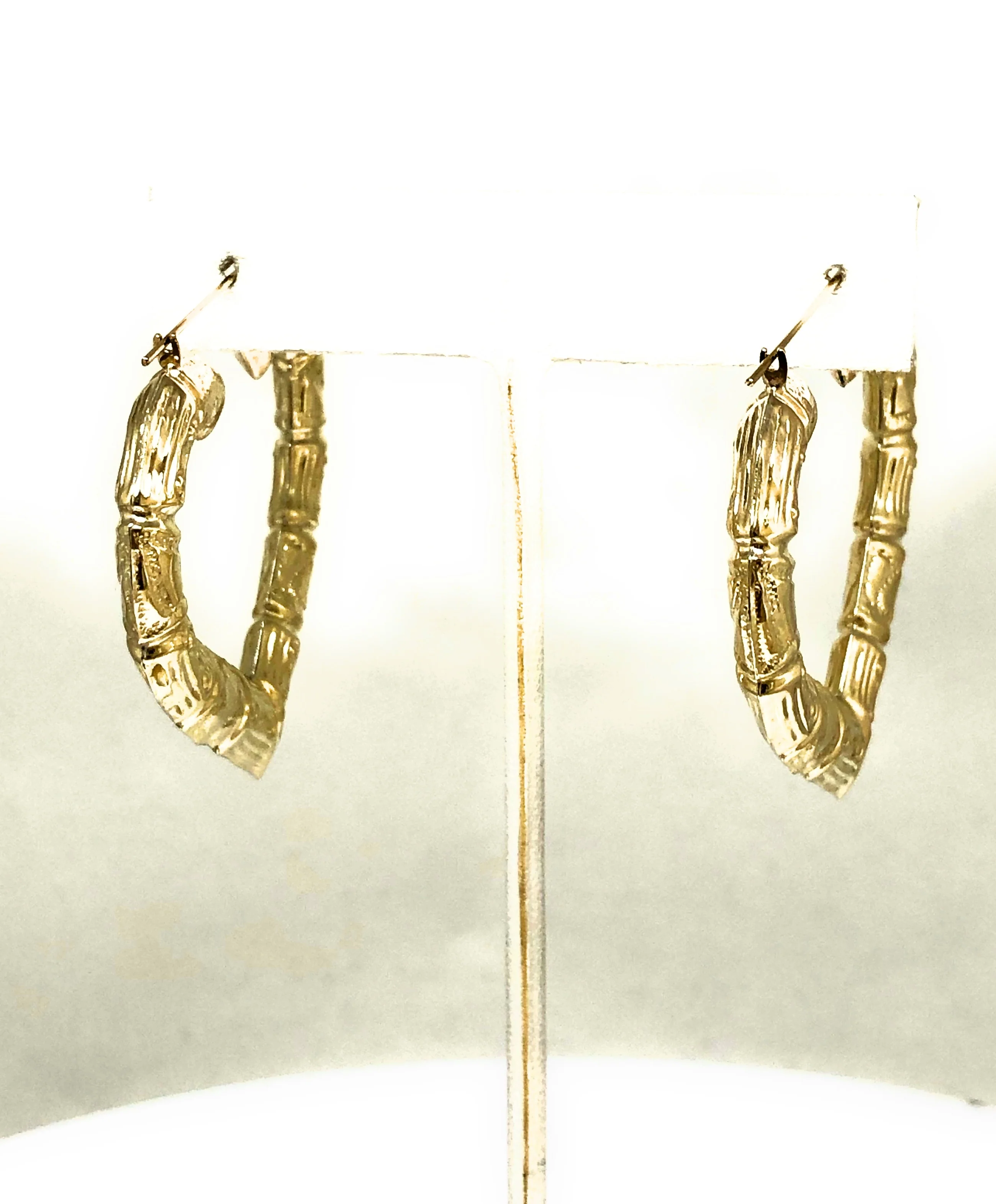 10k Solid Gold Yellow Bamboo Heart Hoop Earrings 1.5-2 INCH Arracadas - Image 7