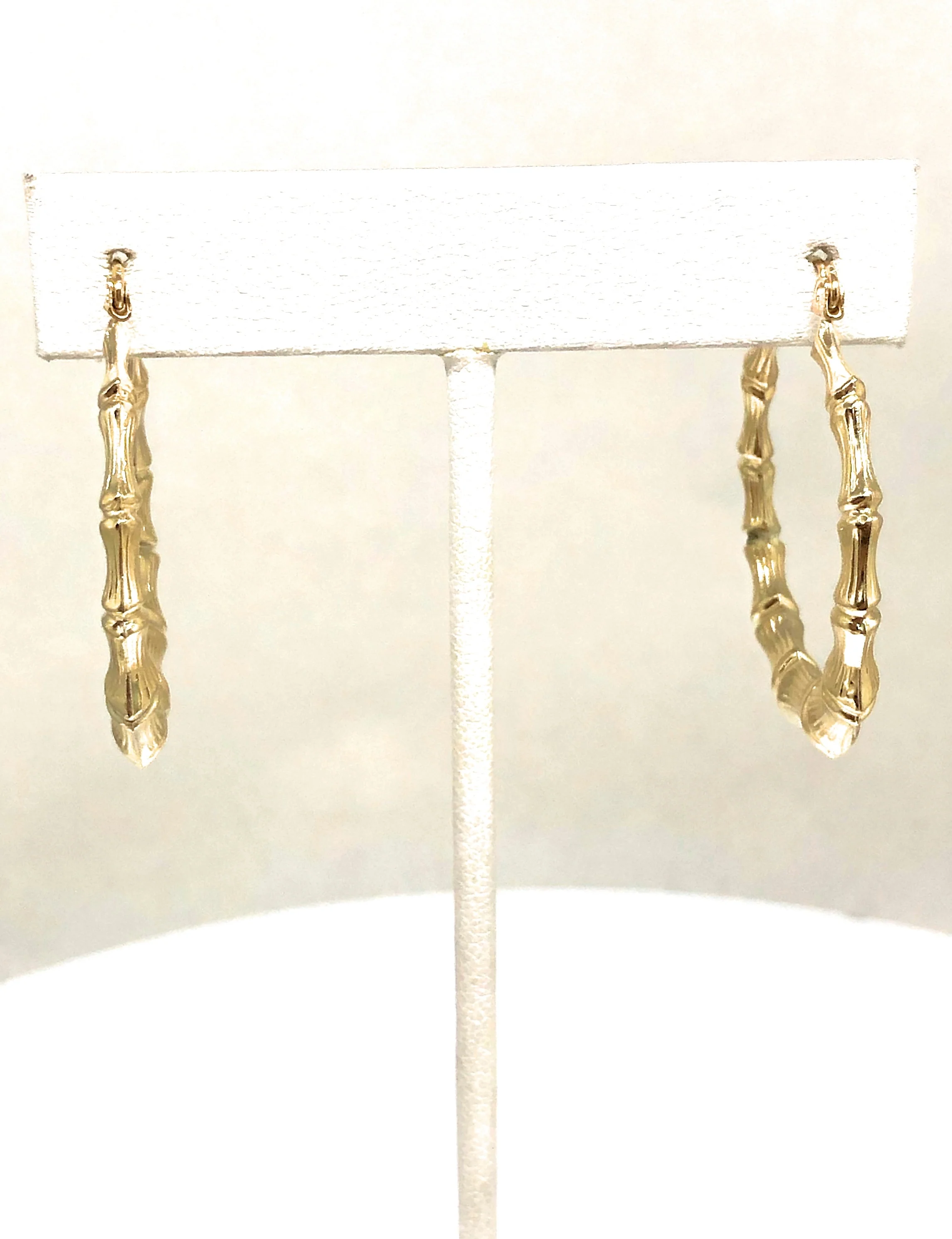 10k Solid Gold Yellow Bamboo Hoop Earrings 0.5-1.5 INCH Arracadas - Image 4