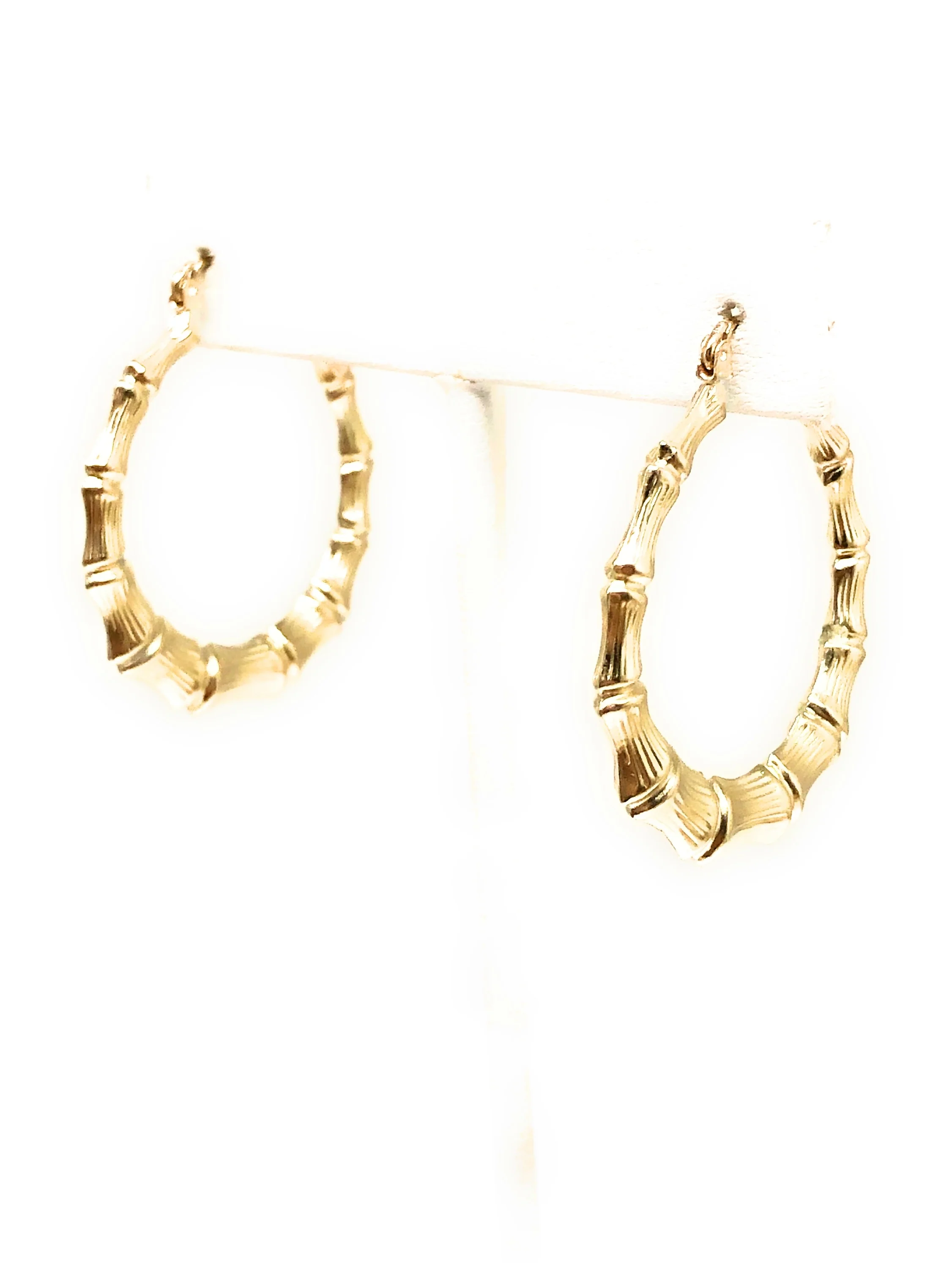 10k Solid Gold Yellow Bamboo Hoop Earrings 0.5-1.5 INCH Arracadas - Image 5