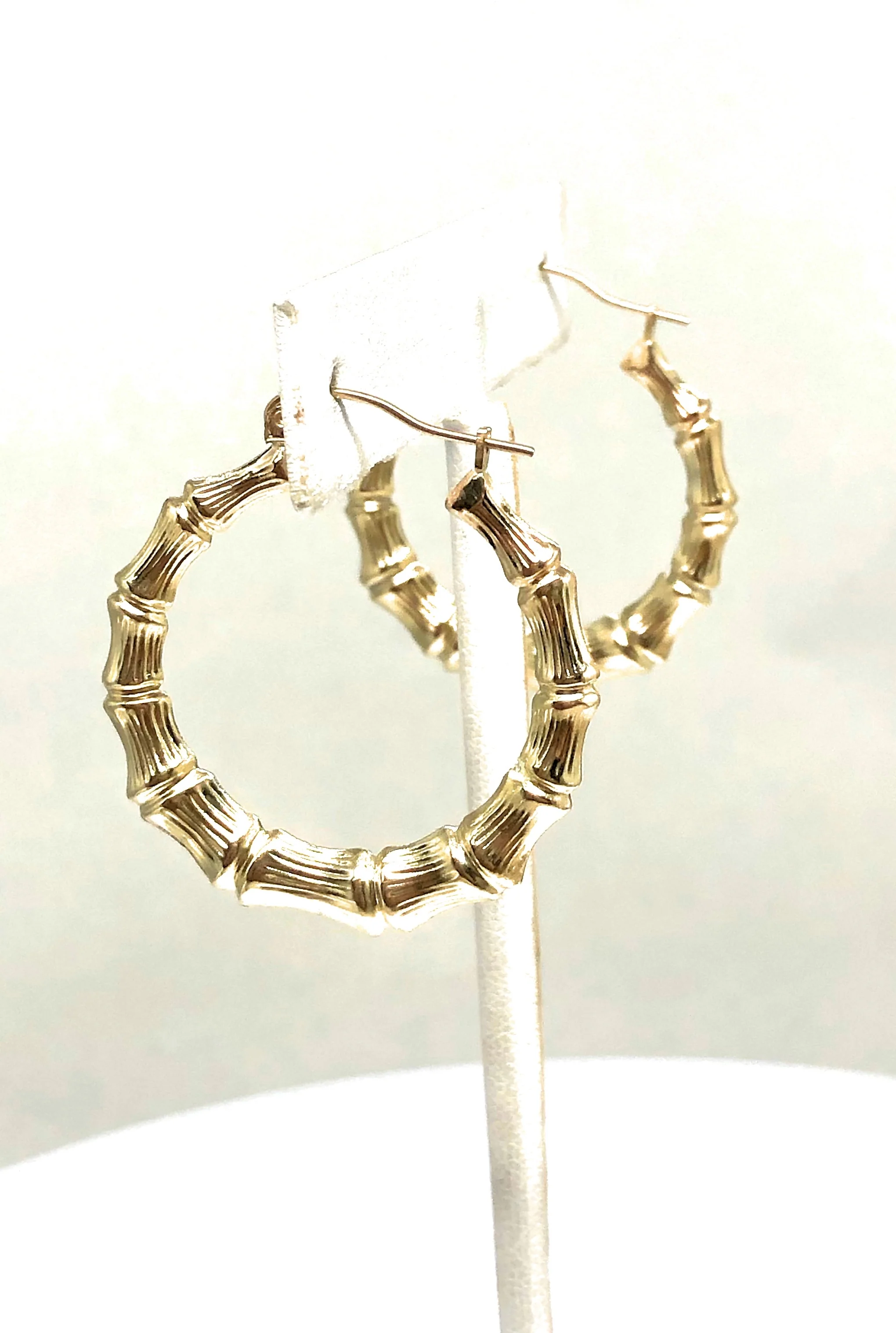 10k Solid Gold Yellow Bamboo Hoop Earrings 0.5-1.5 INCH Arracadas - Image 6