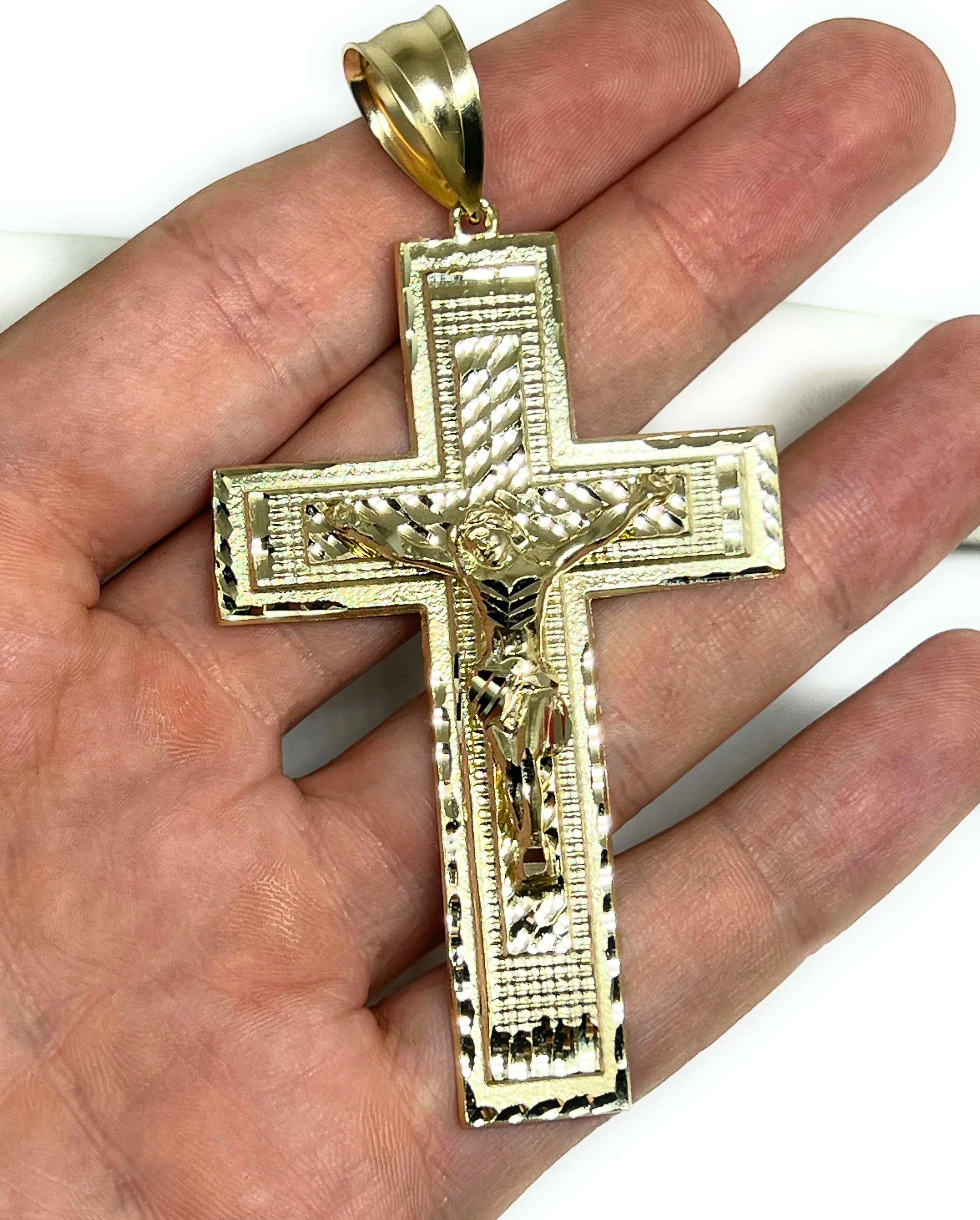 10k Solid Gold Yellow BIG XXL Jesus Cross Crucifix Pendant Necklace (13.7g) - Image 2