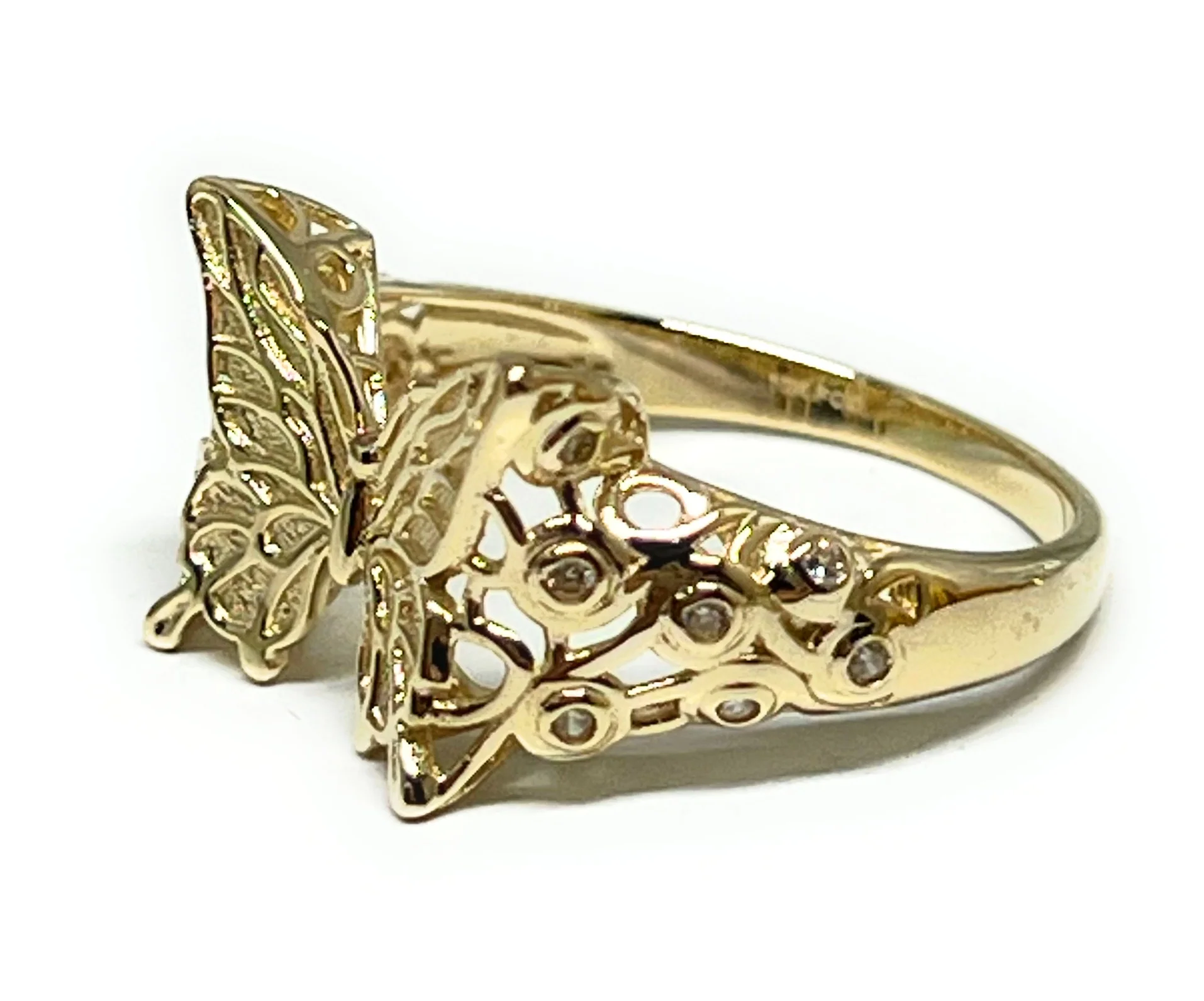 10k Solid Gold Yellow Butterfly CZ Ring (FC 307) - Image 2