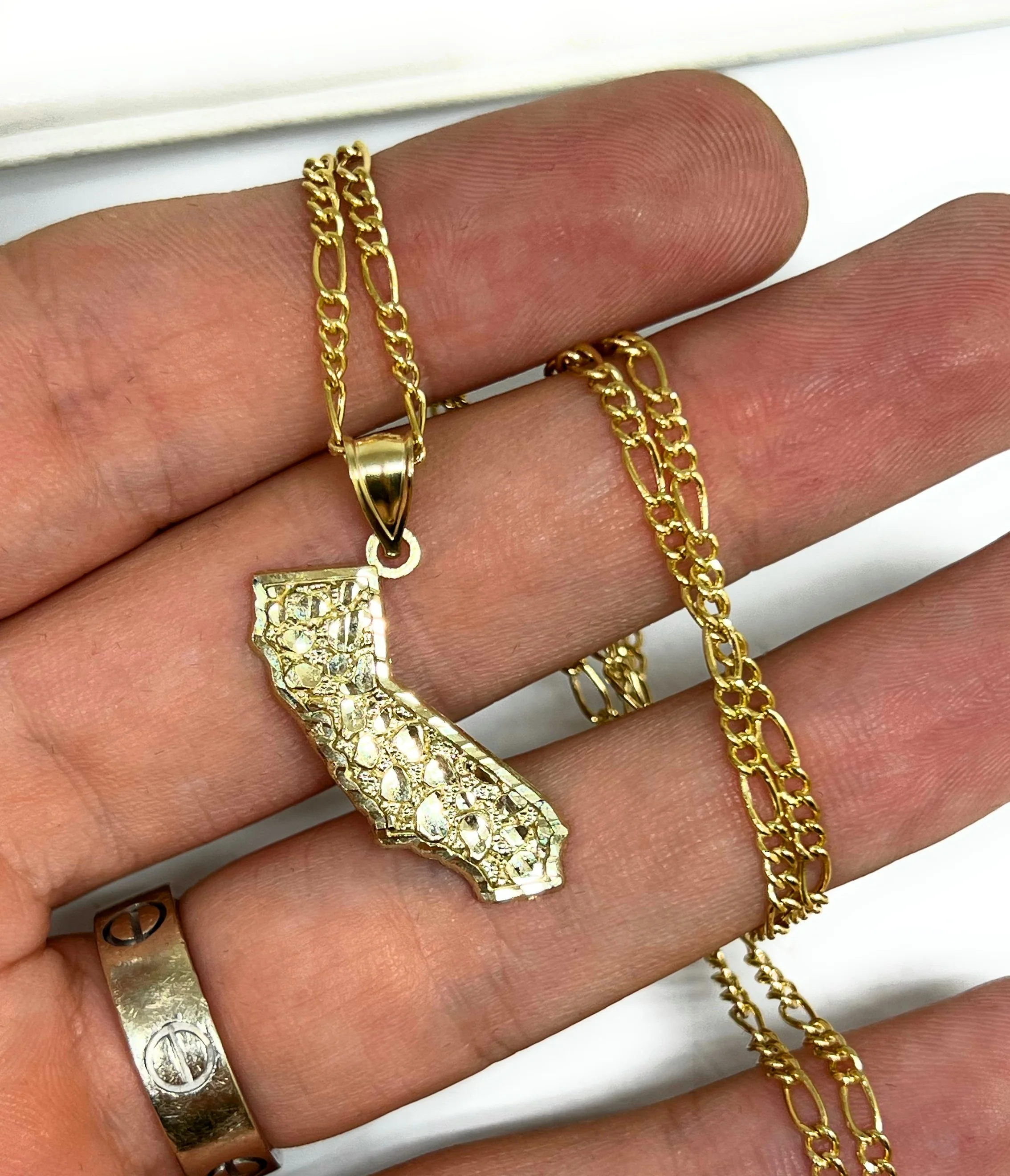10k Solid Gold Yellow CALIFORNIA NUGGET Pendant Necklace - Image 2