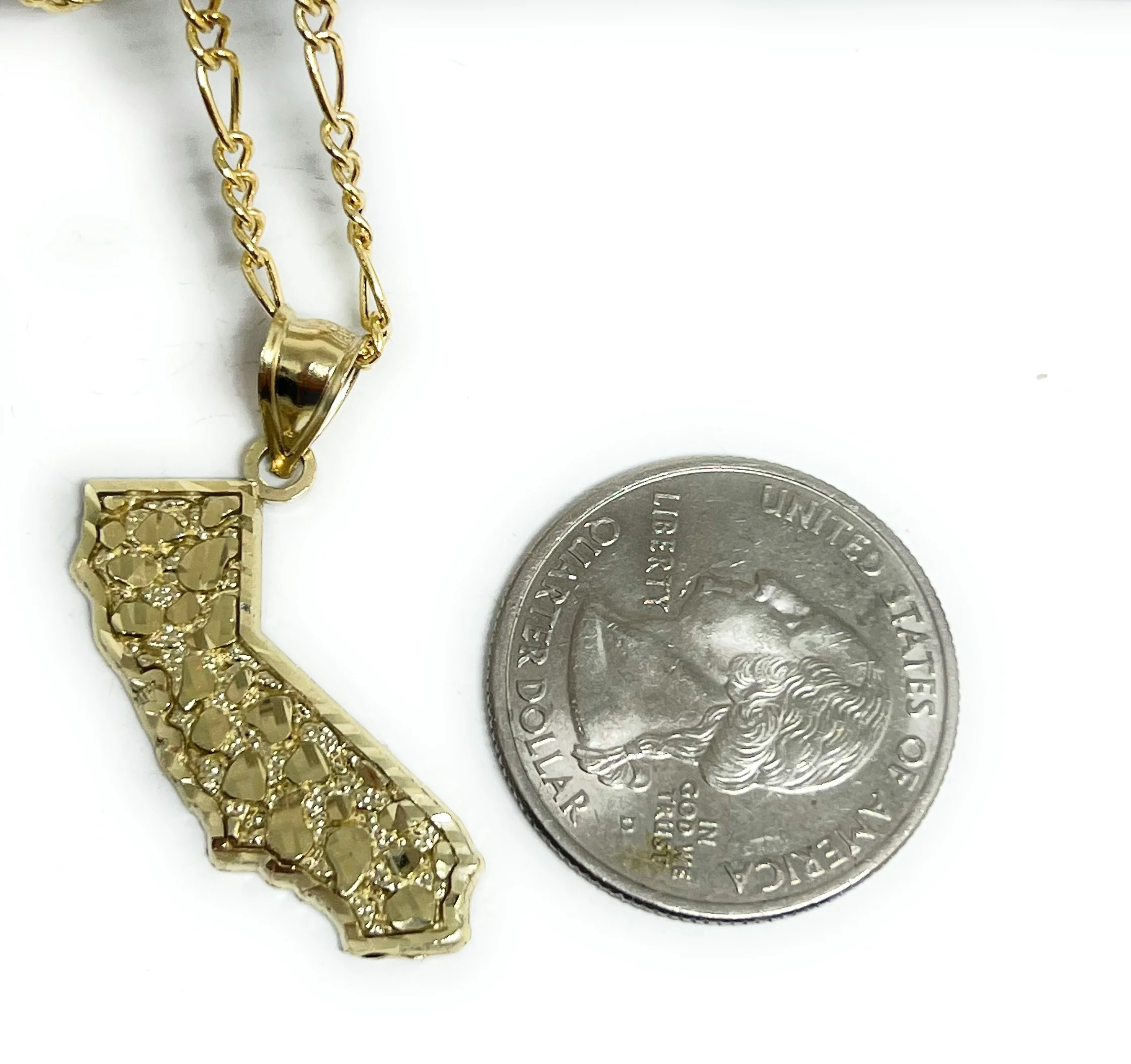 10k Solid Gold Yellow CALIFORNIA NUGGET Pendant Necklace - Image 3