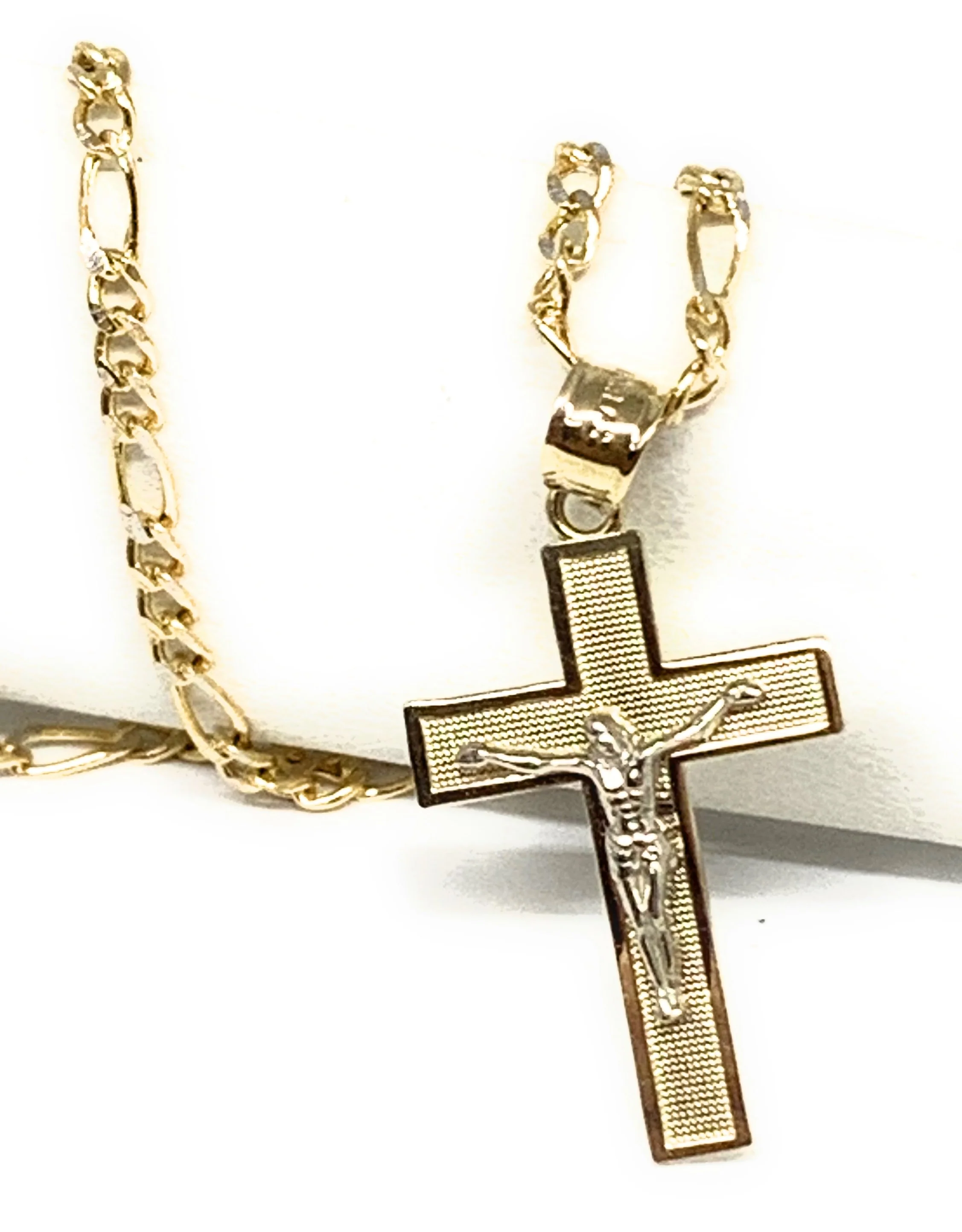 10k Solid Gold Yellow Classic 2-Tone Jesus Cross Crucifix Pendant Necklace - Image 2