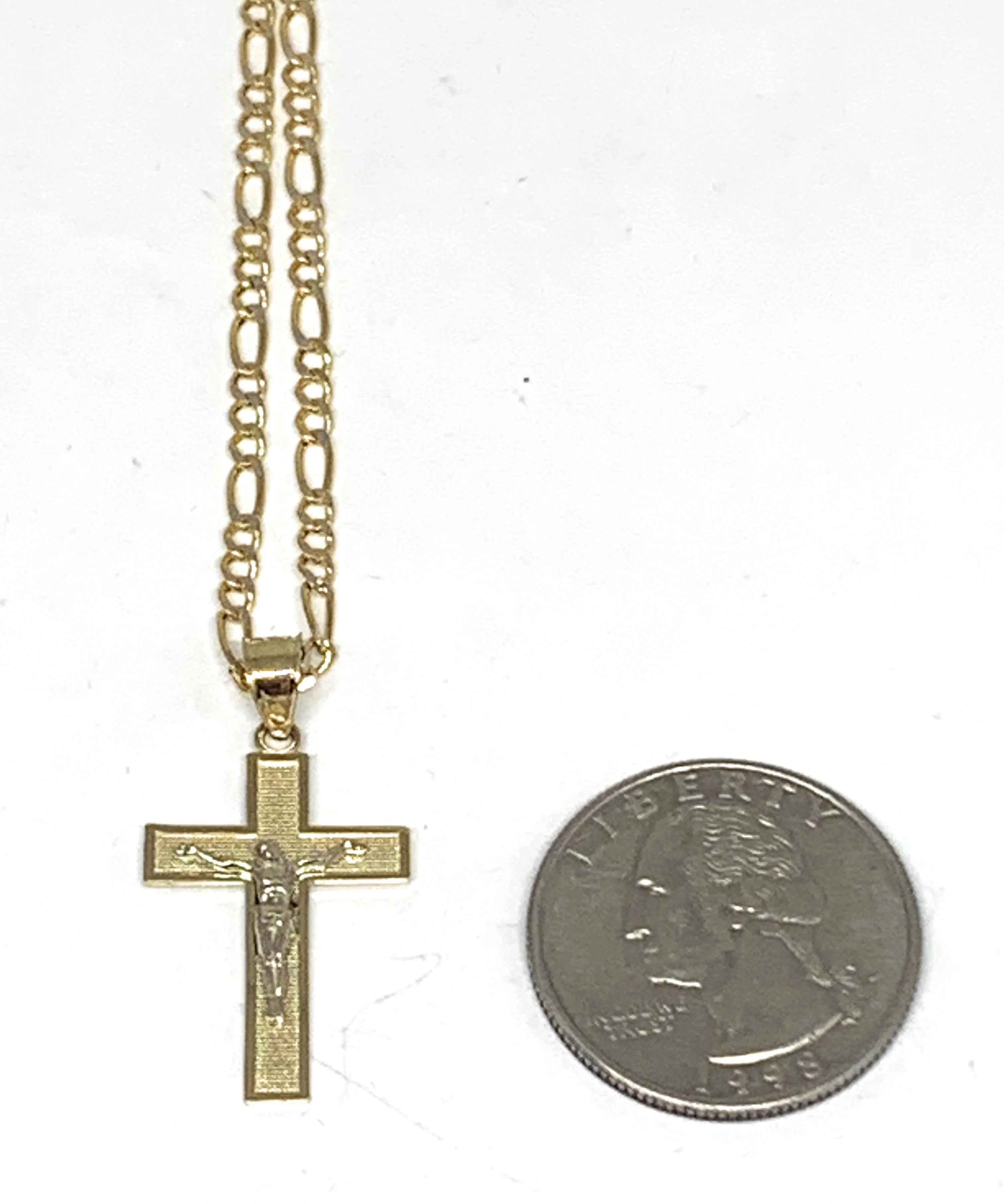 10k Solid Gold Yellow Classic 2-Tone Jesus Cross Crucifix Pendant Necklace - Image 3