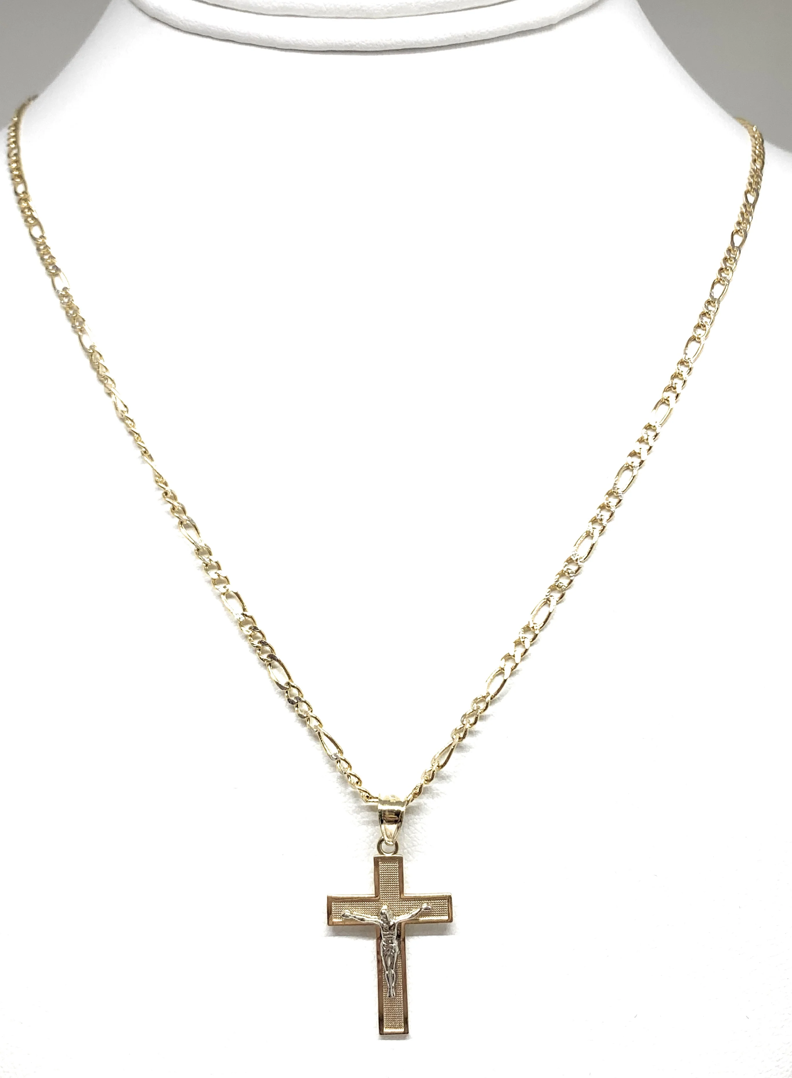 10k Solid Gold Yellow Classic 2-Tone Jesus Cross Crucifix Pendant Necklace - Image 4
