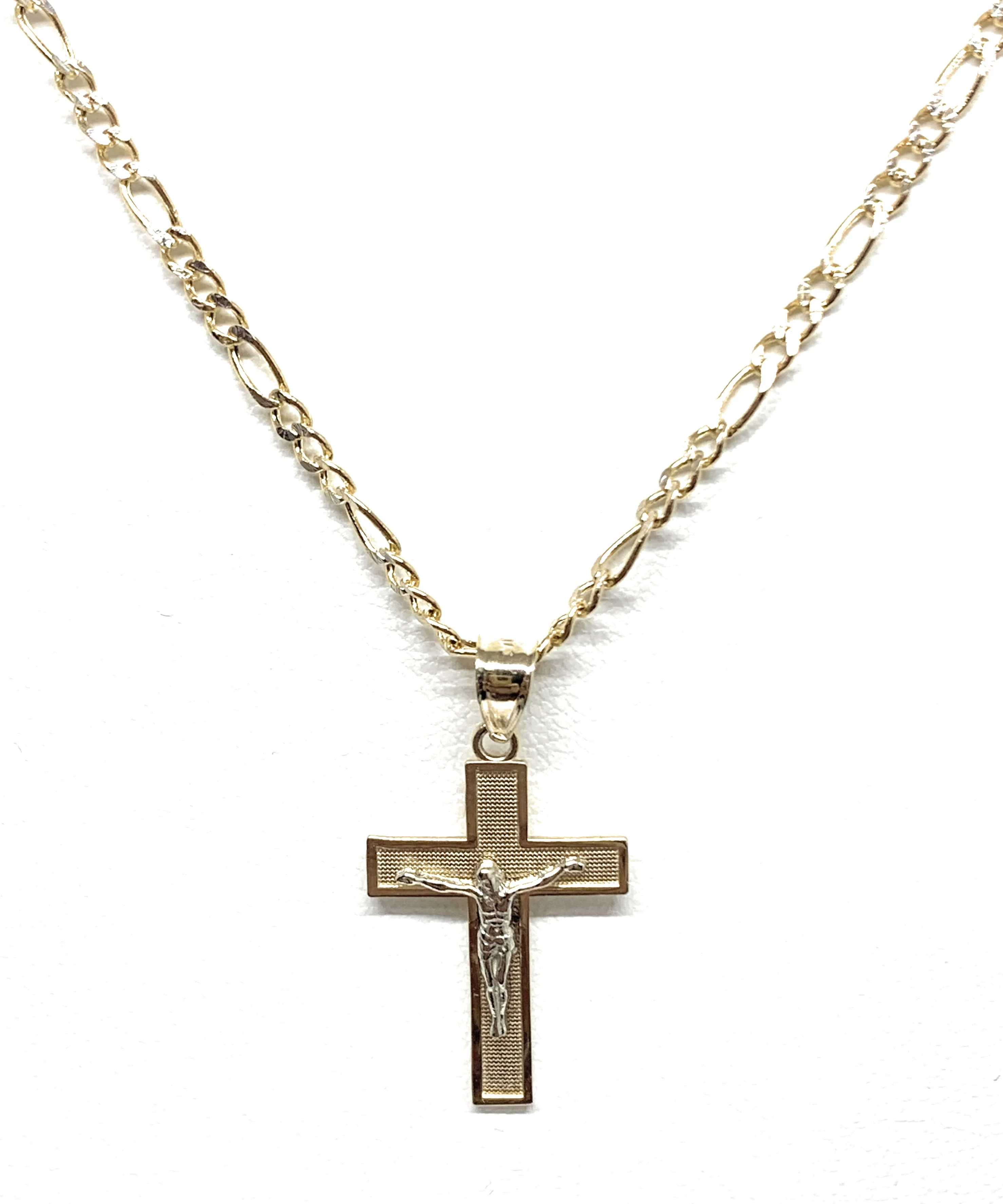 10k Solid Gold Yellow Classic 2-Tone Jesus Cross Crucifix Pendant Necklace - Image 5