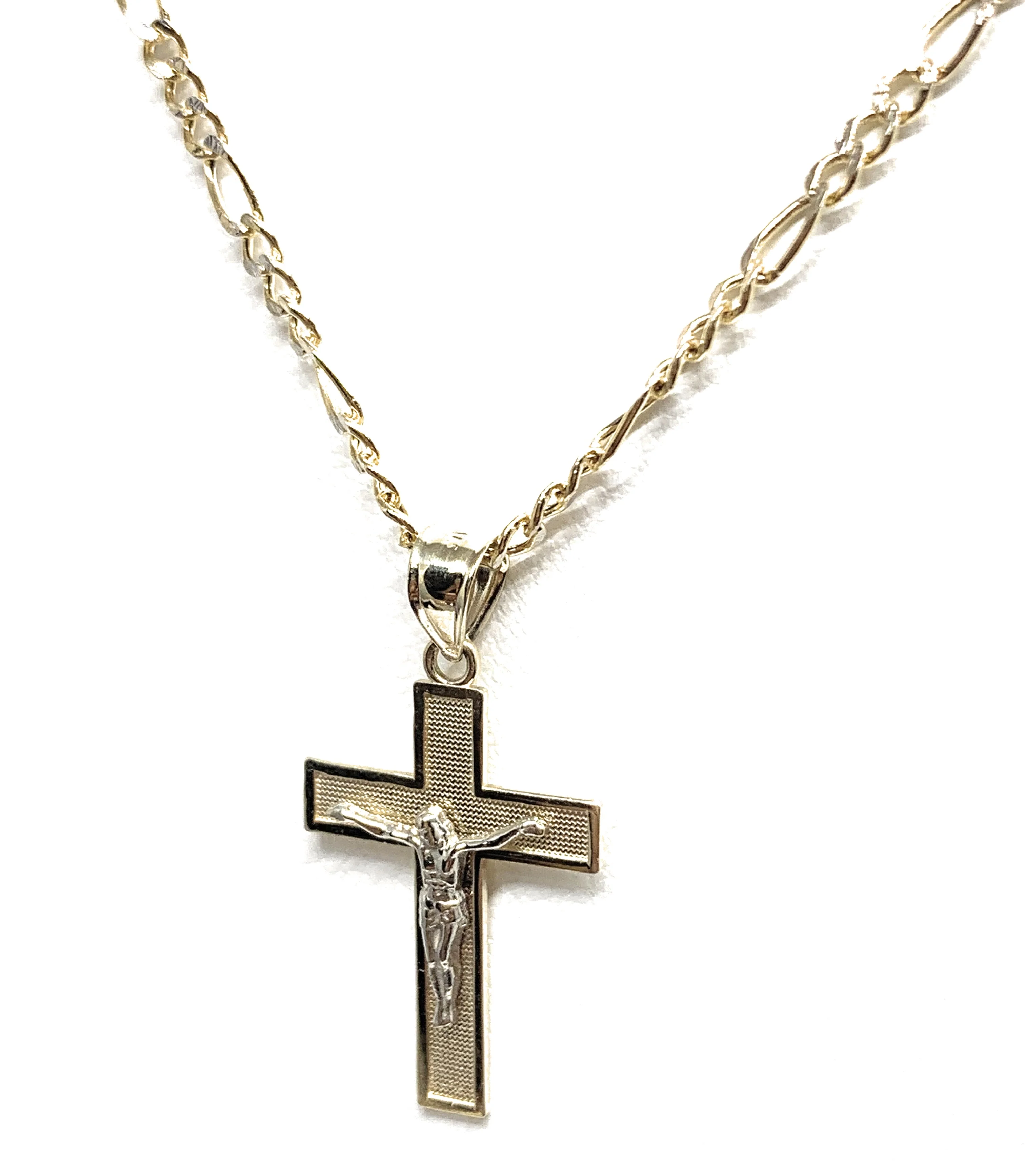 10k Solid Gold Yellow Classic 2-Tone Jesus Cross Crucifix Pendant Necklace - Image 6