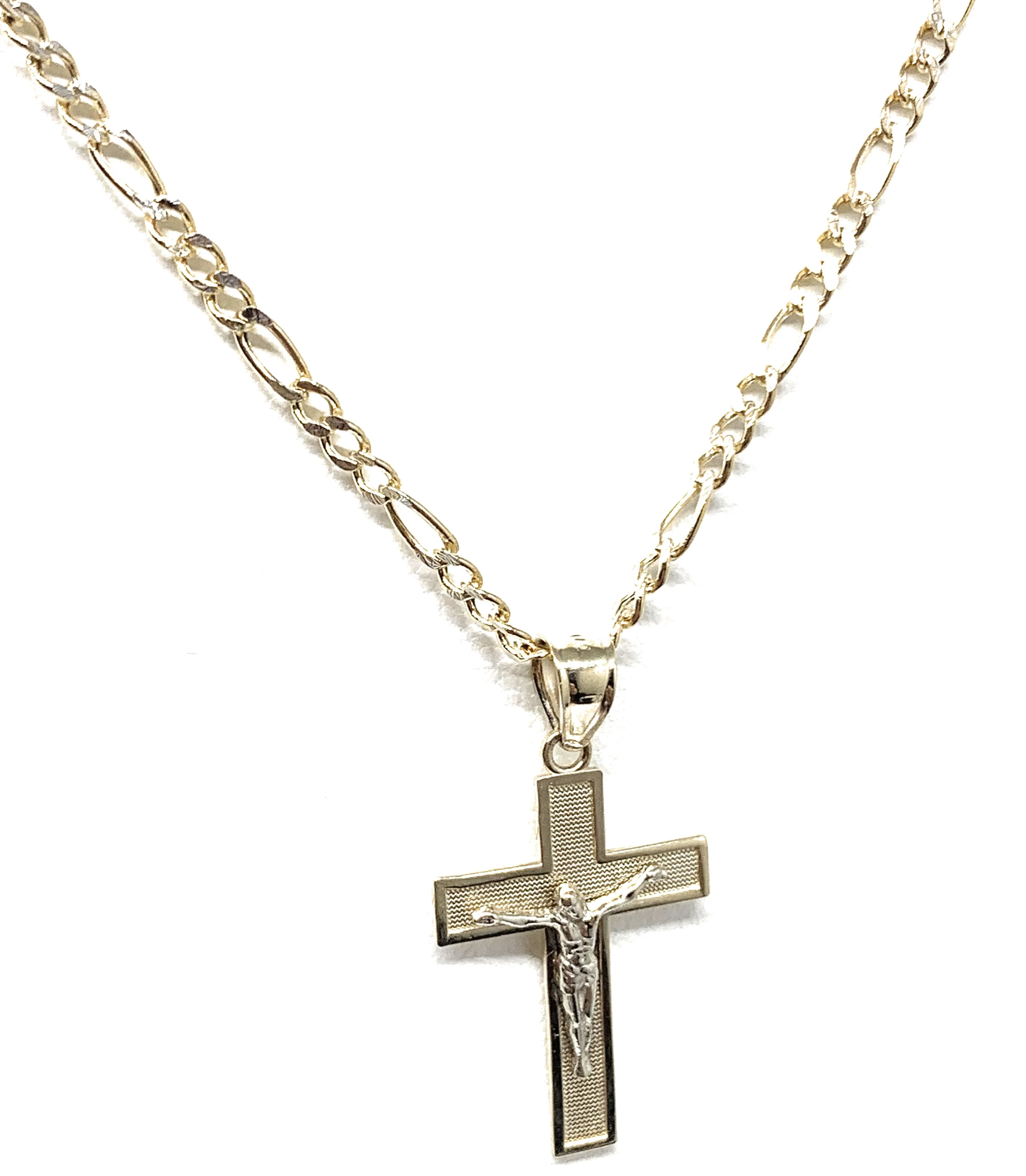 10k Solid Gold Yellow Classic 2-Tone Jesus Cross Crucifix Pendant Necklace - Image 8