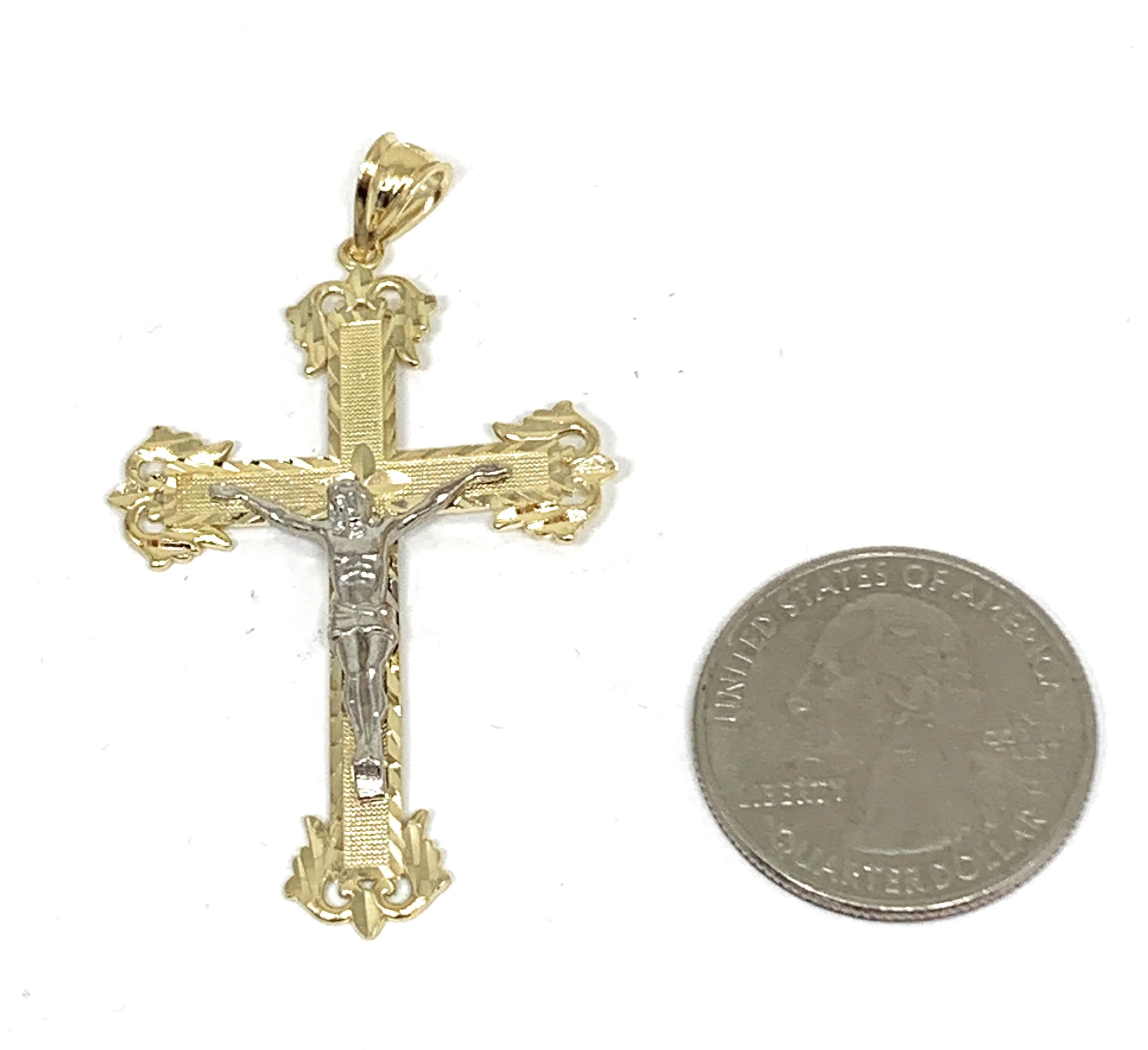 10k Solid Gold Yellow Classic 2-Tone Jesus Cross Crucifix Pendant Necklace (SM, MED) - Image 3