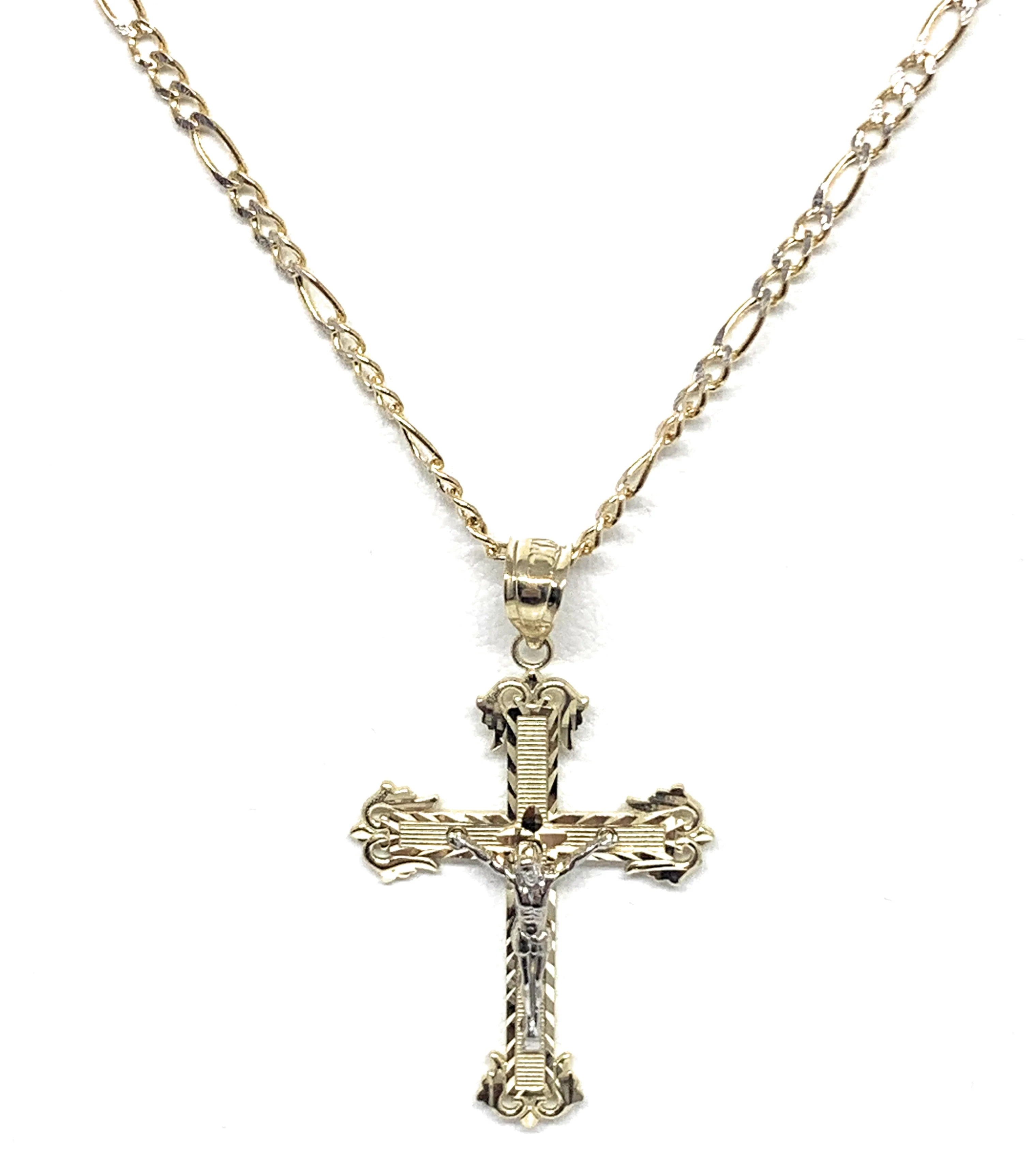 10k Solid Gold Yellow Classic 2-Tone Jesus Cross Crucifix Pendant Necklace (SM, MED) - Image 4