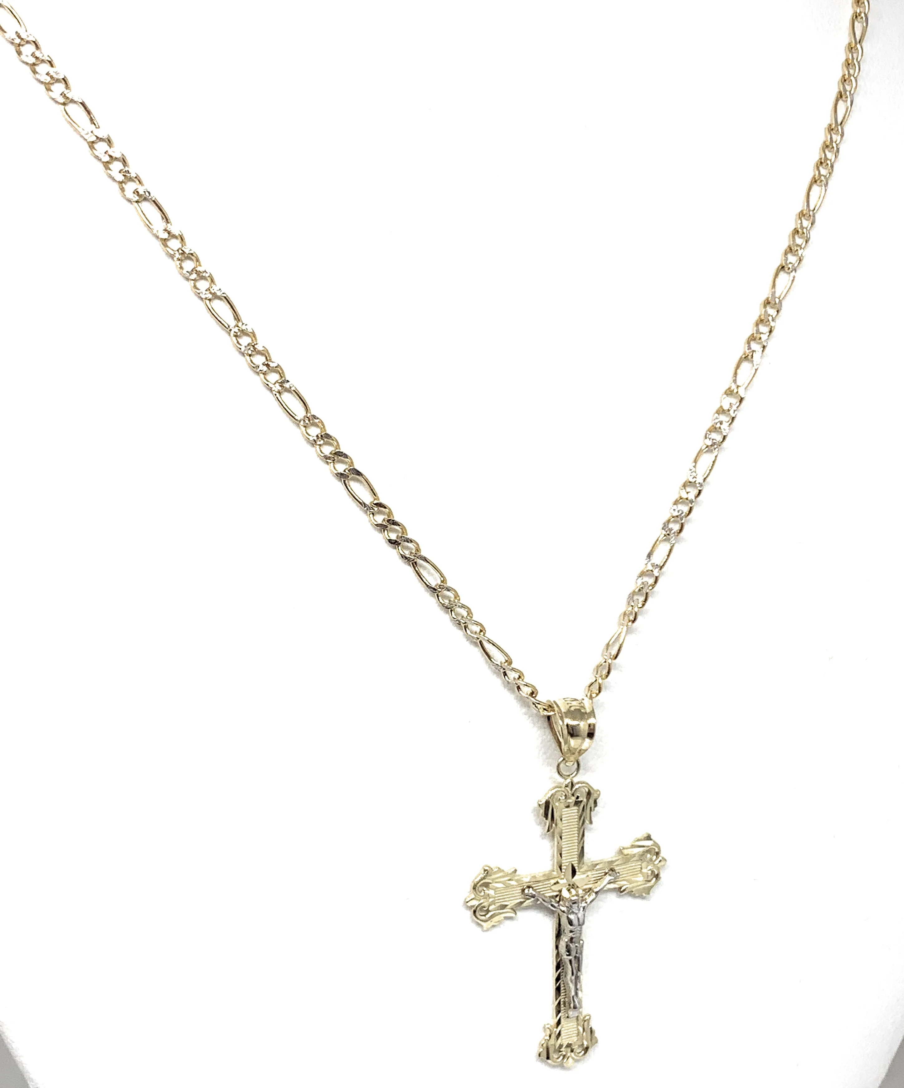 10k Solid Gold Yellow Classic 2-Tone Jesus Cross Crucifix Pendant Necklace (SM, MED) - Image 5