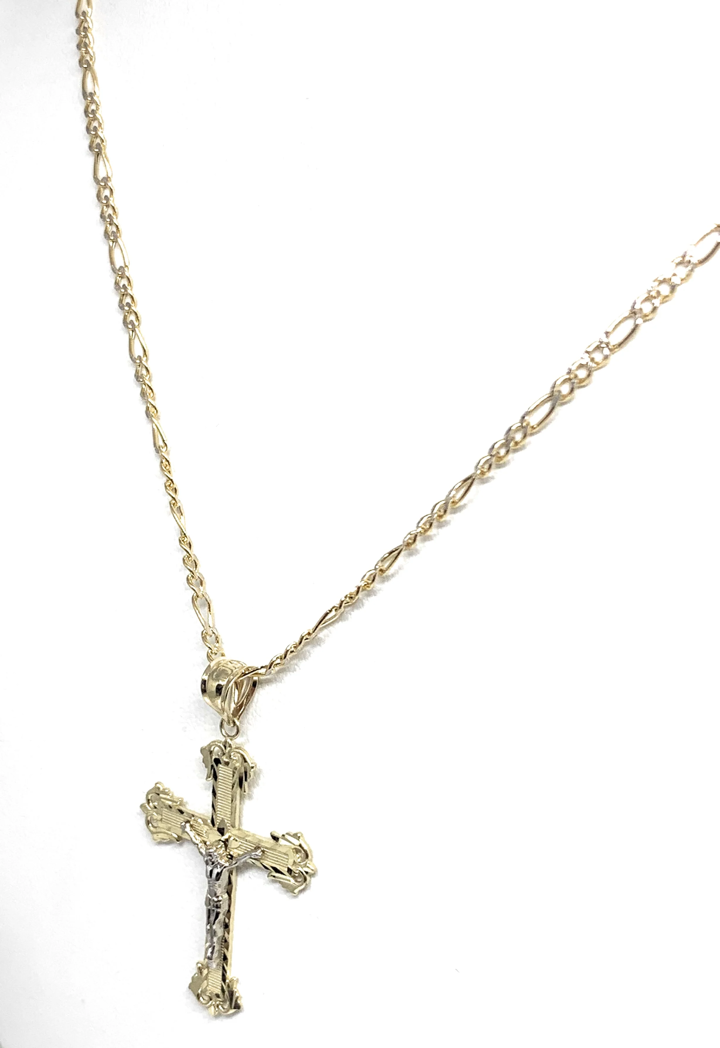 10k Solid Gold Yellow Classic 2-Tone Jesus Cross Crucifix Pendant Necklace (SM, MED) - Image 6