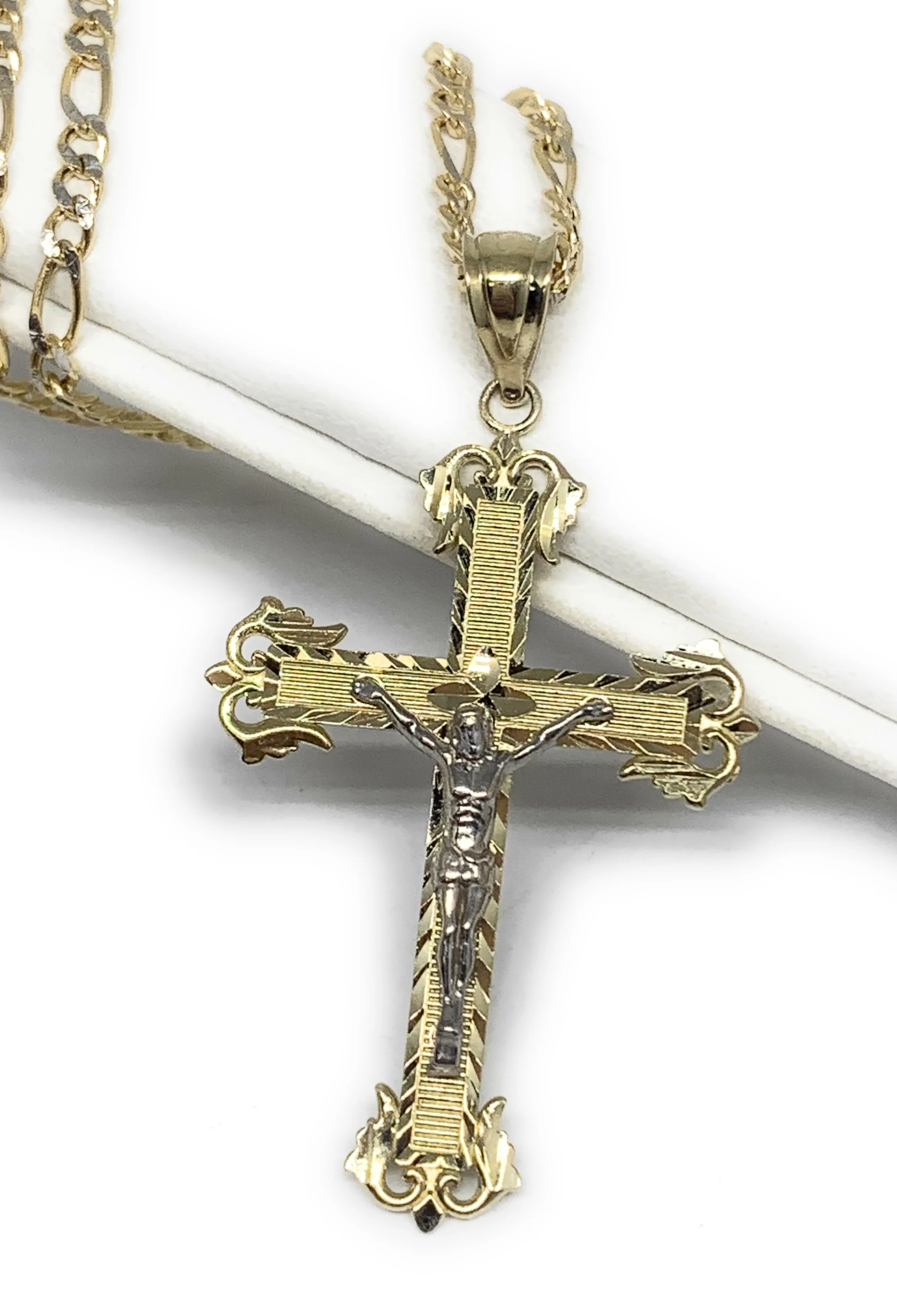 10k Solid Gold Yellow Classic 2-Tone Jesus Cross Crucifix Pendant Necklace (SM, MED) - Image 7