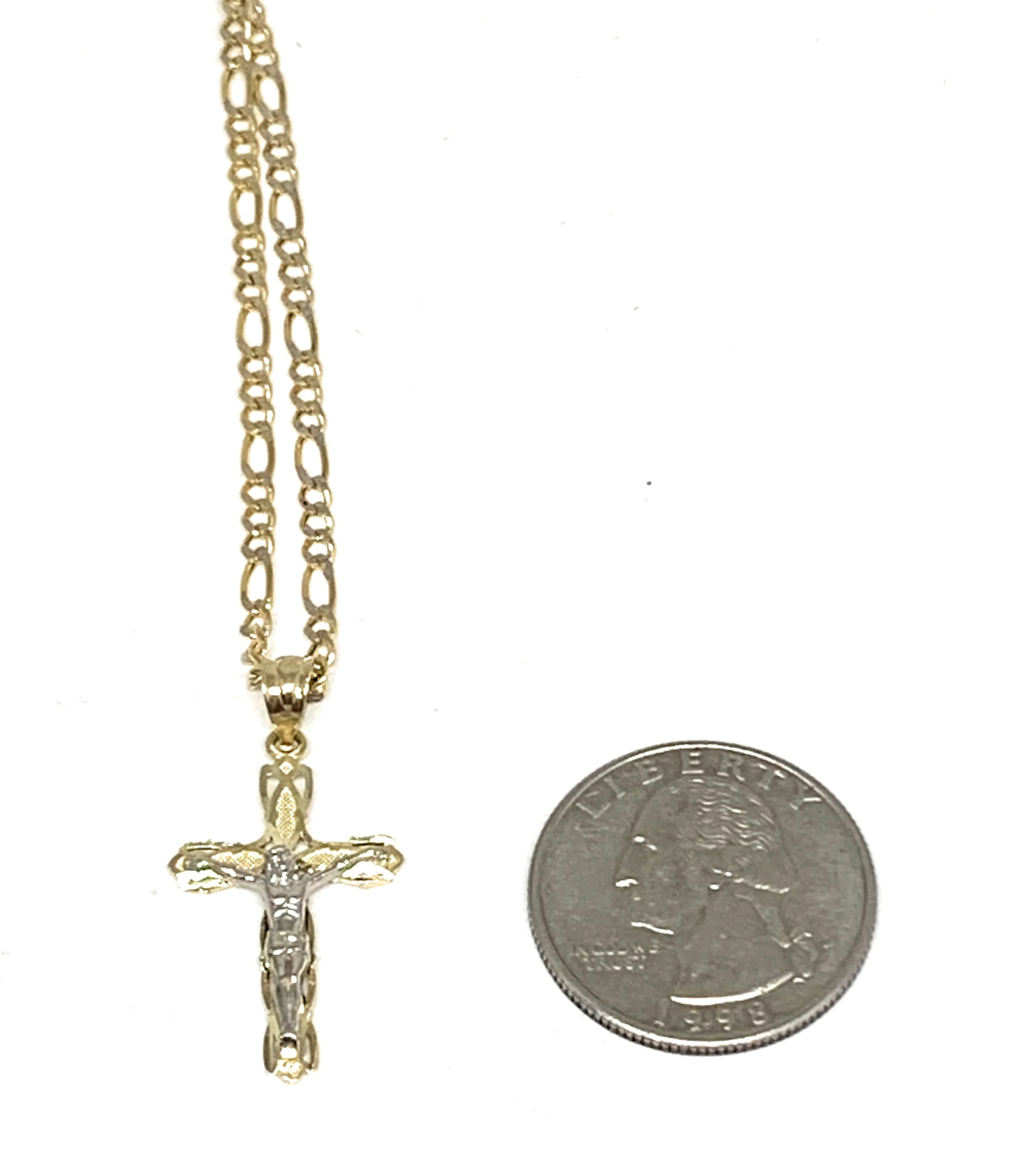 10k Solid Gold Yellow Classic 2-Tone Jesus Cross Crucifix Pendant Necklace - Image 2