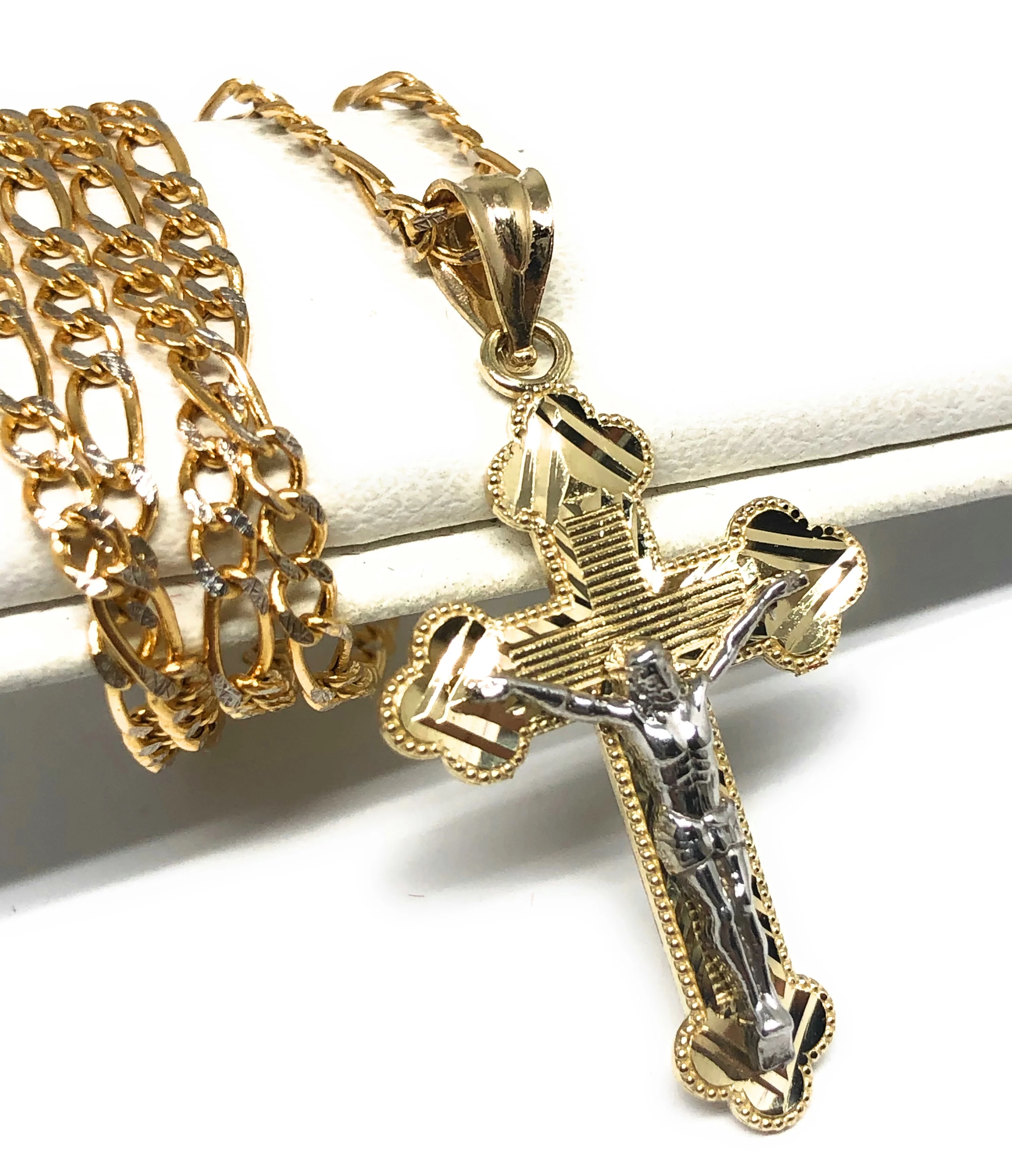 10k Solid Gold Yellow Classic 2-Tone Jesus Cross Crucifix Pendant Necklace - Image 3
