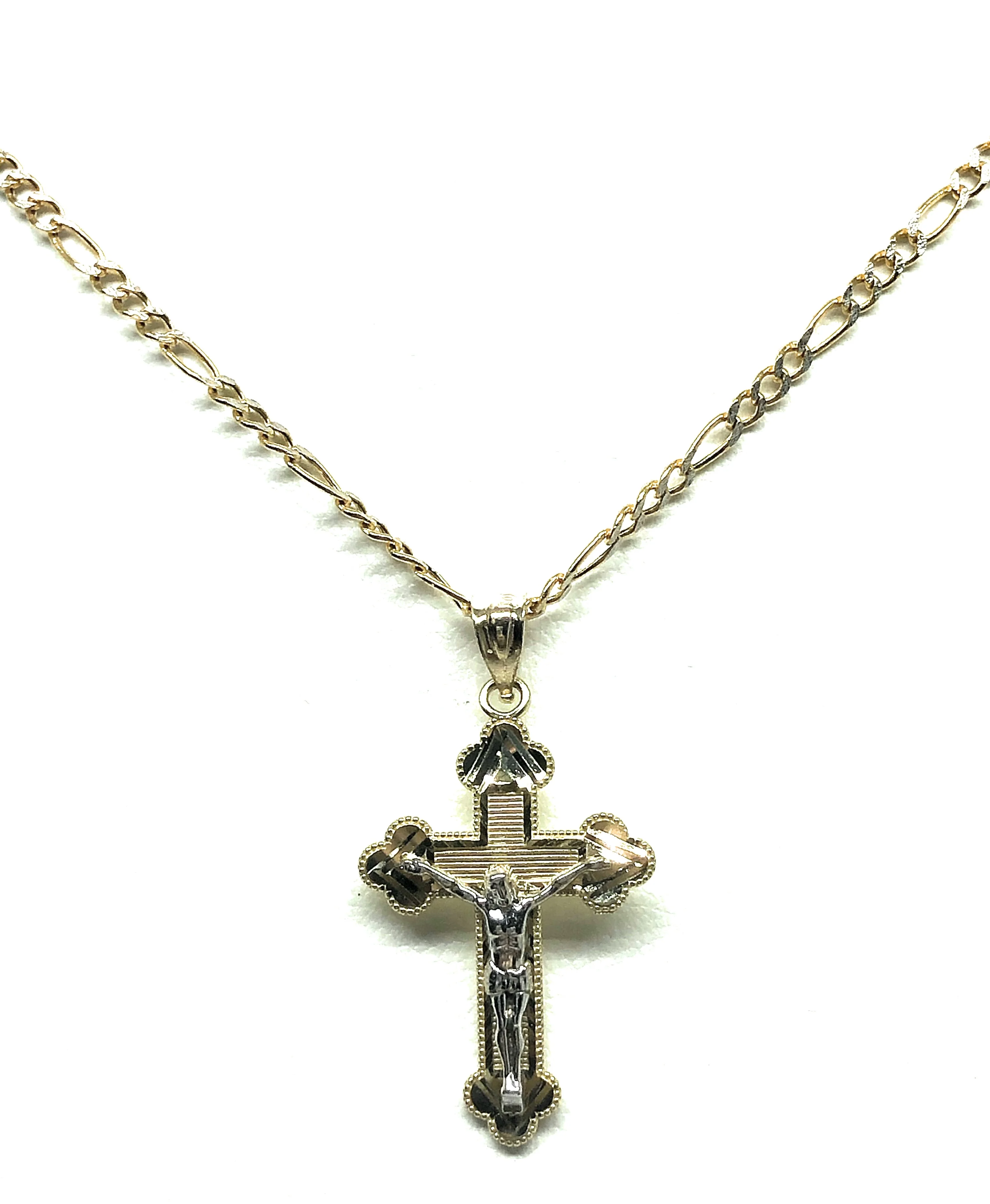 10k Solid Gold Yellow Classic 2-Tone Jesus Cross Crucifix Pendant Necklace - Image 4