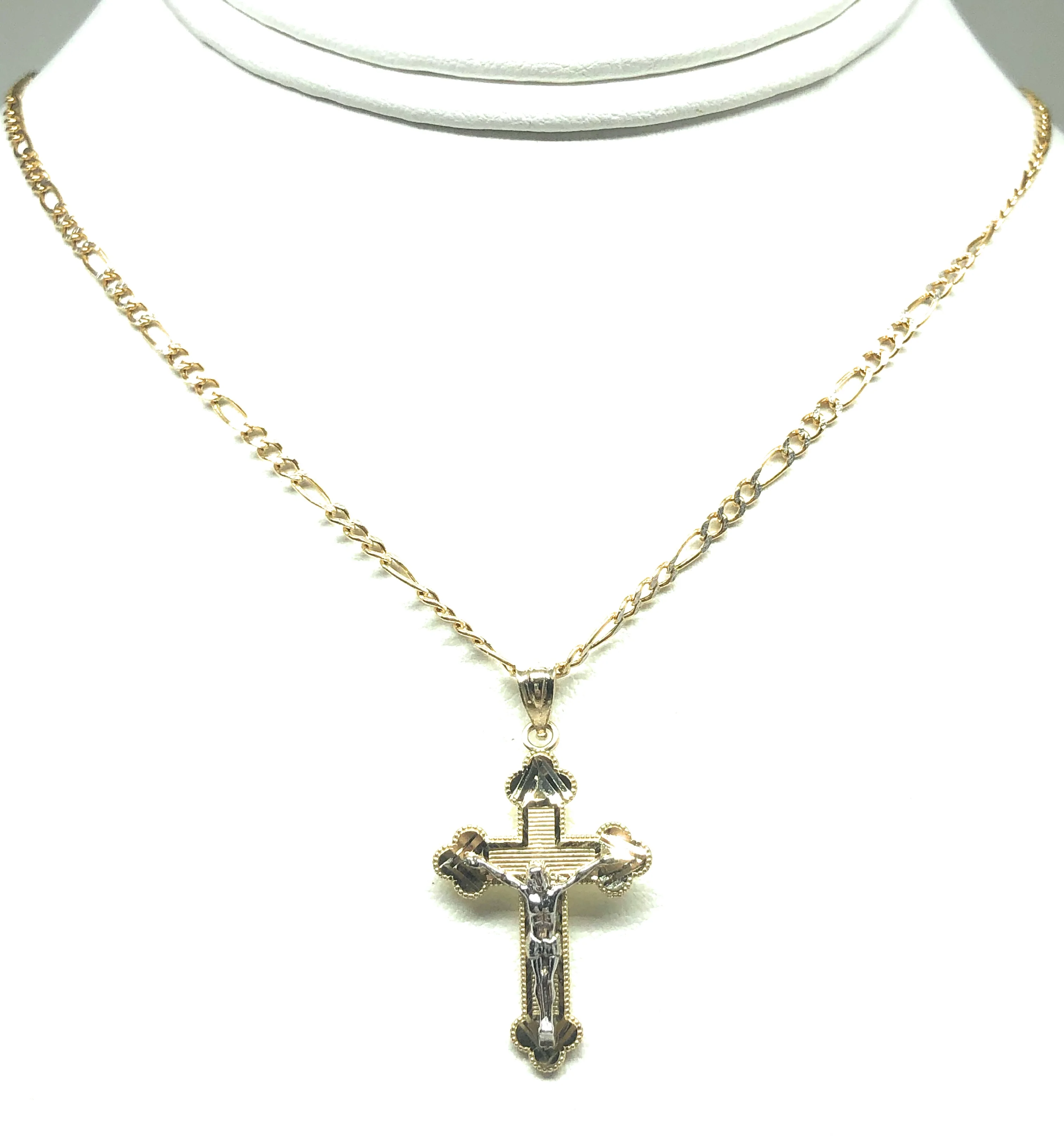 10k Solid Gold Yellow Classic 2-Tone Jesus Cross Crucifix Pendant Necklace - Image 5