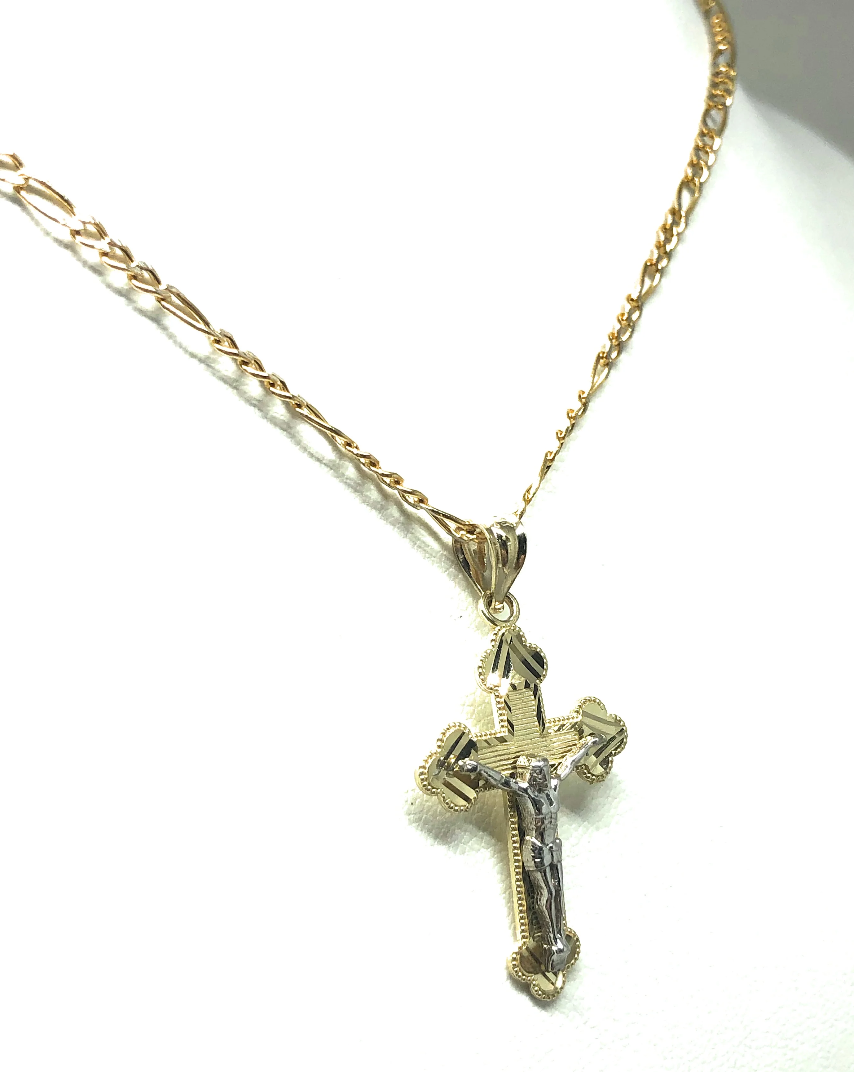 10k Solid Gold Yellow Classic 2-Tone Jesus Cross Crucifix Pendant Necklace - Image 6