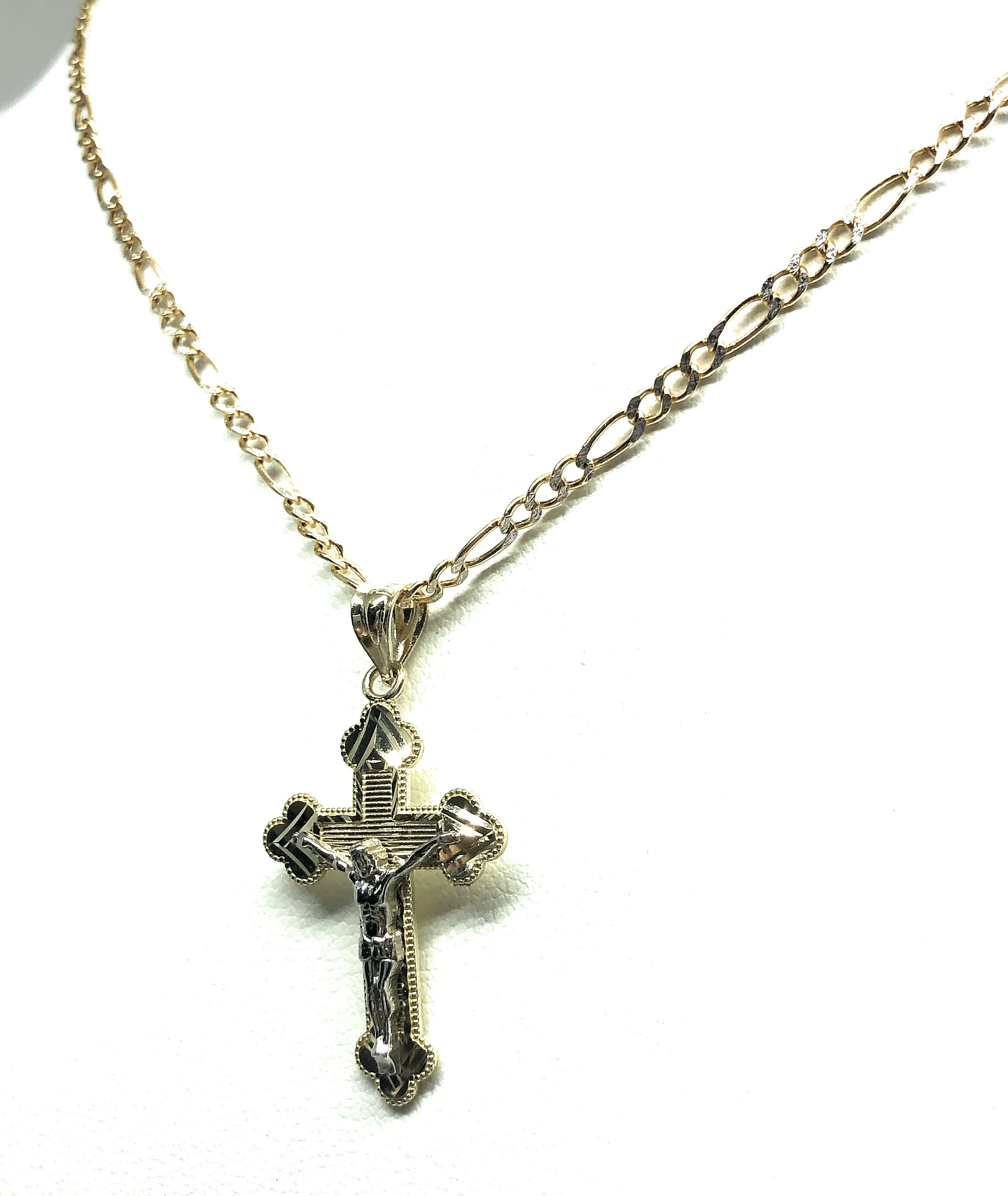 10k Solid Gold Yellow Classic 2-Tone Jesus Cross Crucifix Pendant Necklace - Image 7