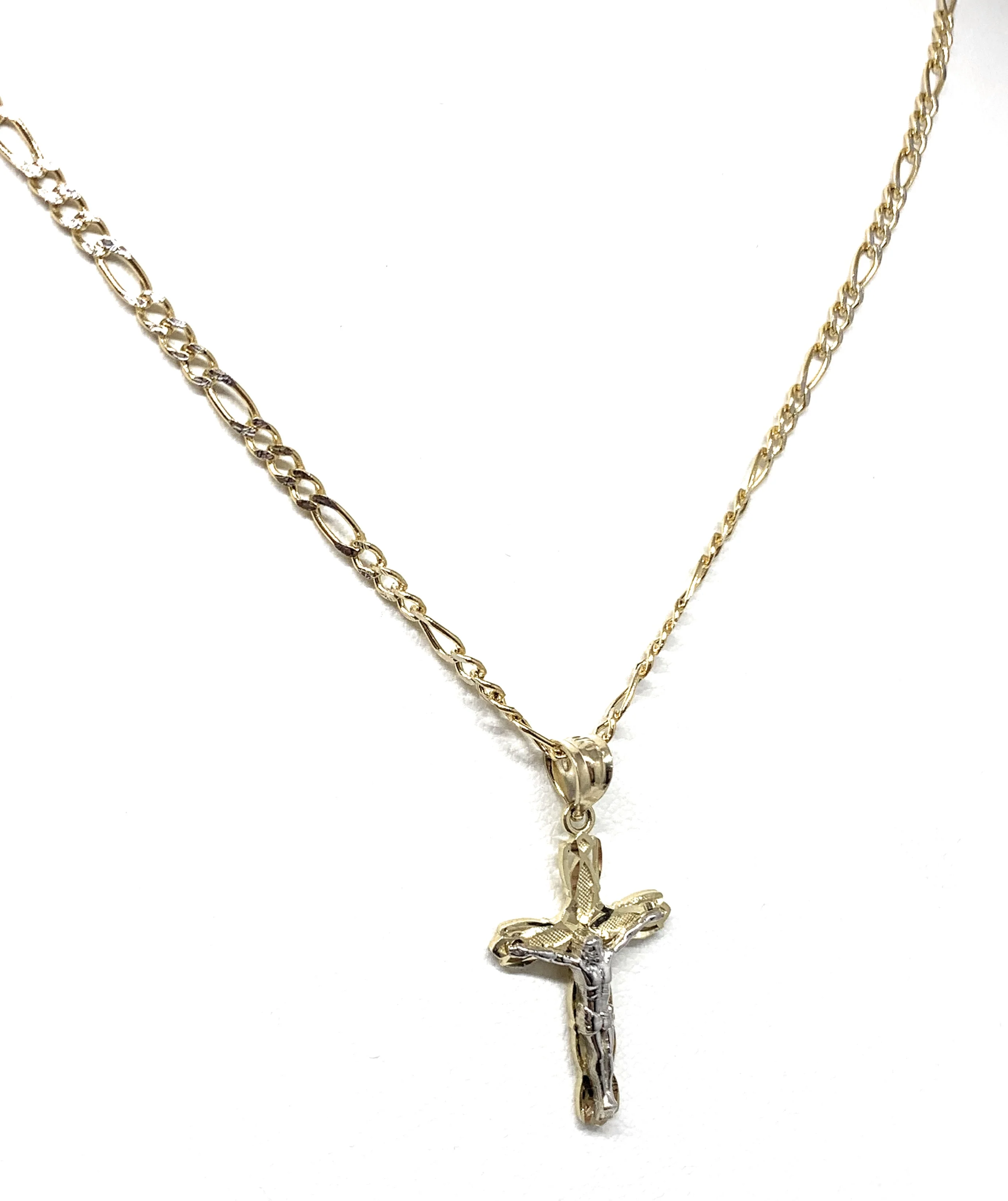 10k Solid Gold Yellow Classic 2-Tone Jesus Cross Crucifix Pendant Necklace - Image 4
