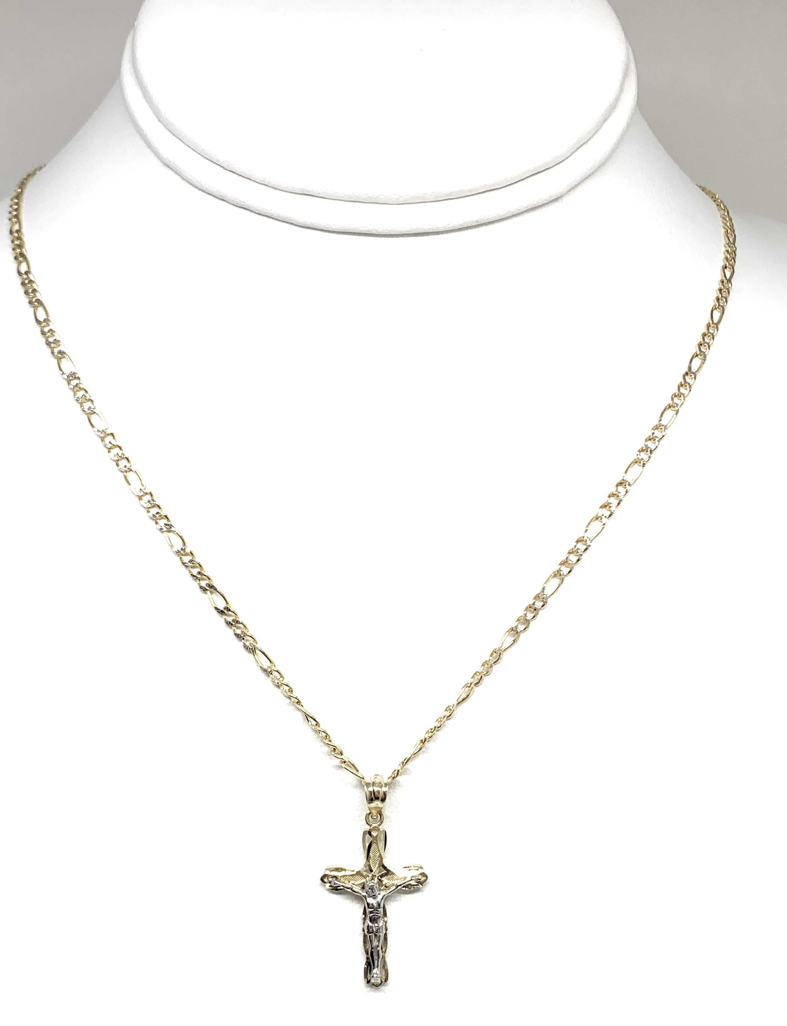 10k Solid Gold Yellow Classic 2-Tone Jesus Cross Crucifix Pendant Necklace - Image 5