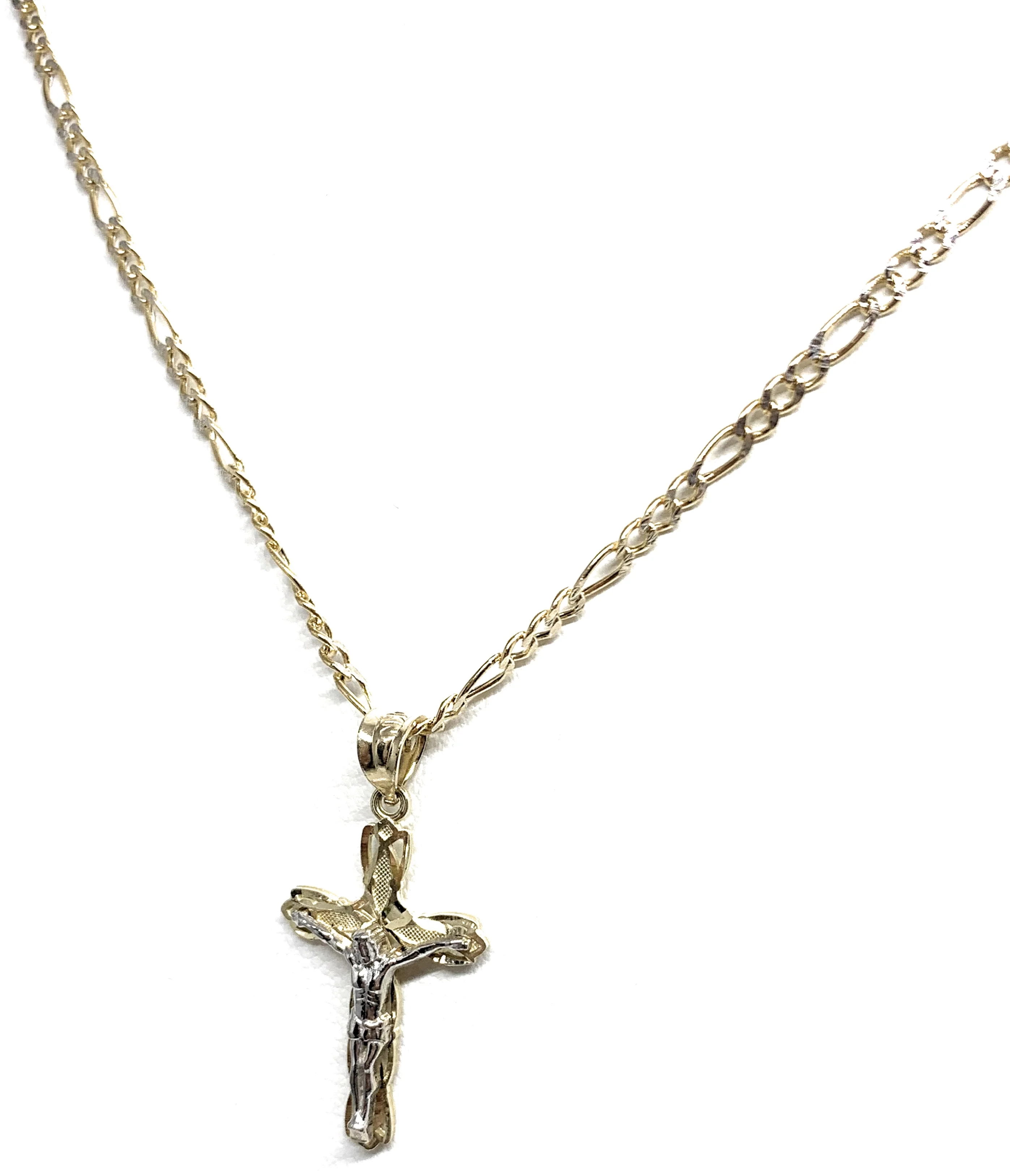 10k Solid Gold Yellow Classic 2-Tone Jesus Cross Crucifix Pendant Necklace - Image 6