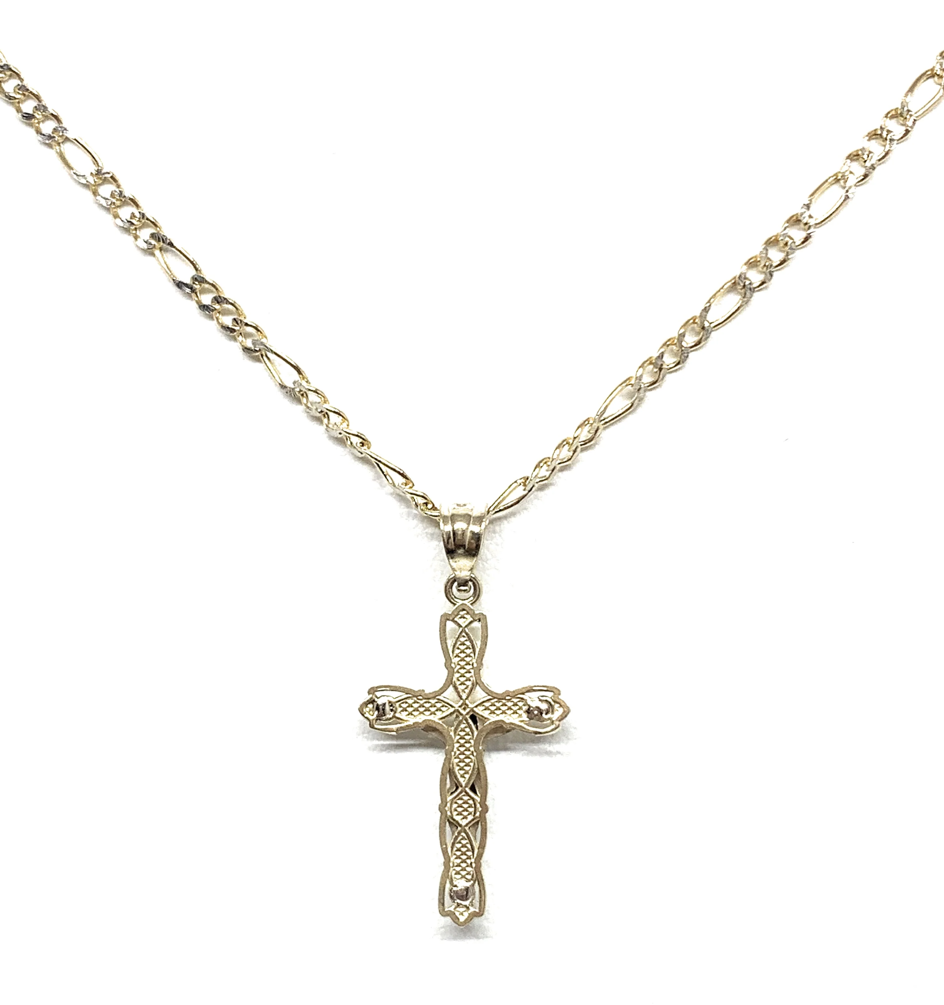 10k Solid Gold Yellow Classic 2-Tone Jesus Cross Crucifix Pendant Necklace - Image 7