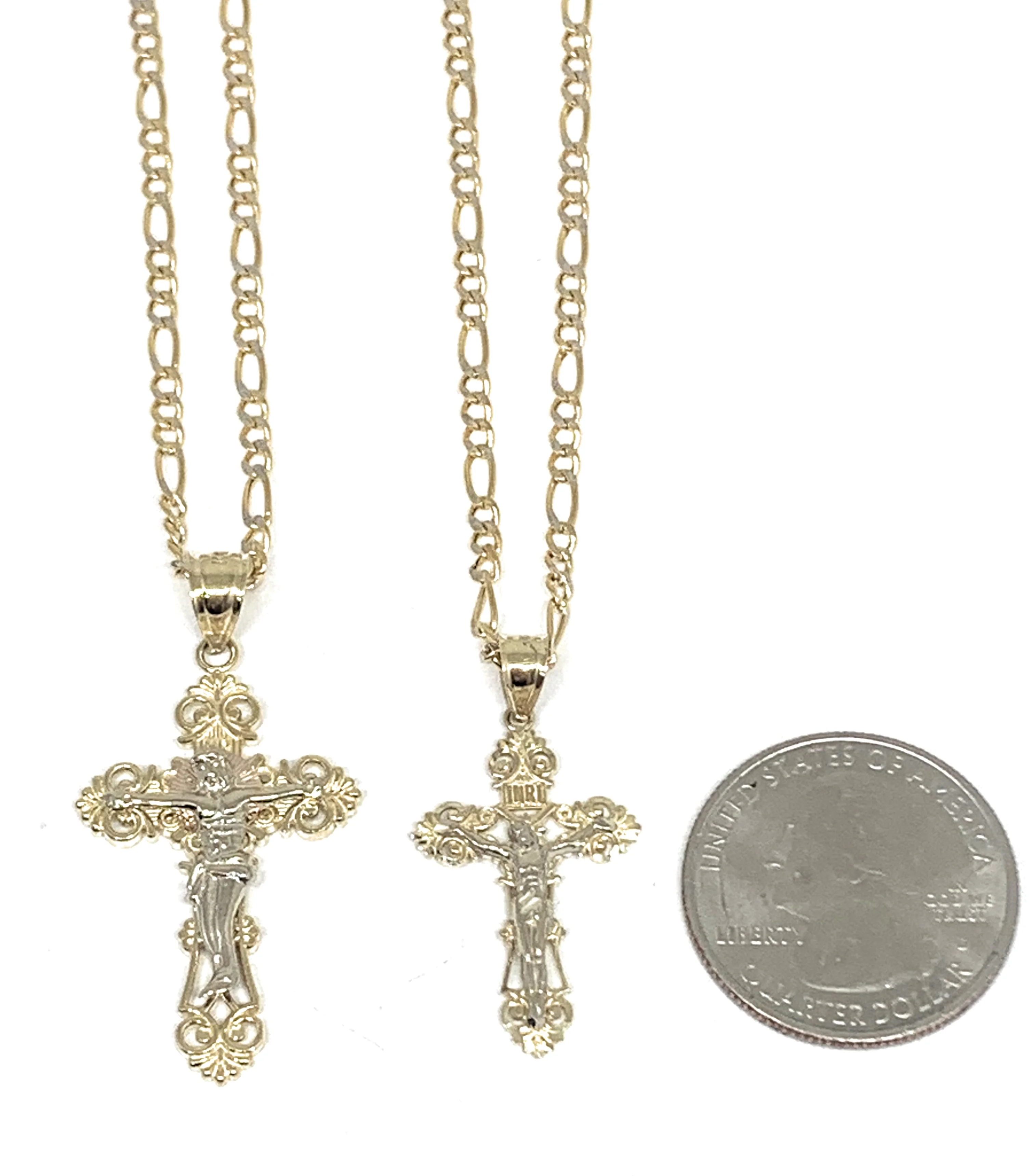 10k Solid Gold Yellow Classic 2-Tone Jesus Cross Crucifix Pendant Necklace (SM,MED) - Image 2