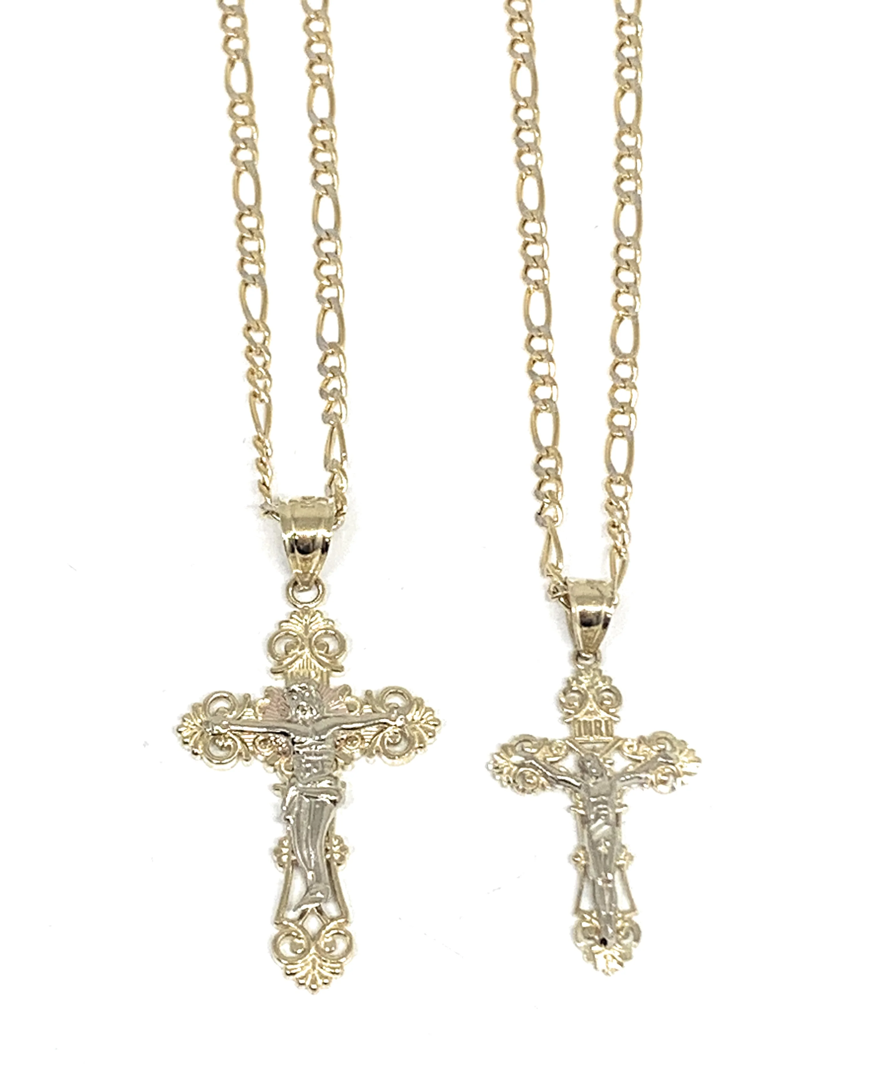 10k Solid Gold Yellow Classic 2-Tone Jesus Cross Crucifix Pendant Necklace (SM,MED) - Image 4