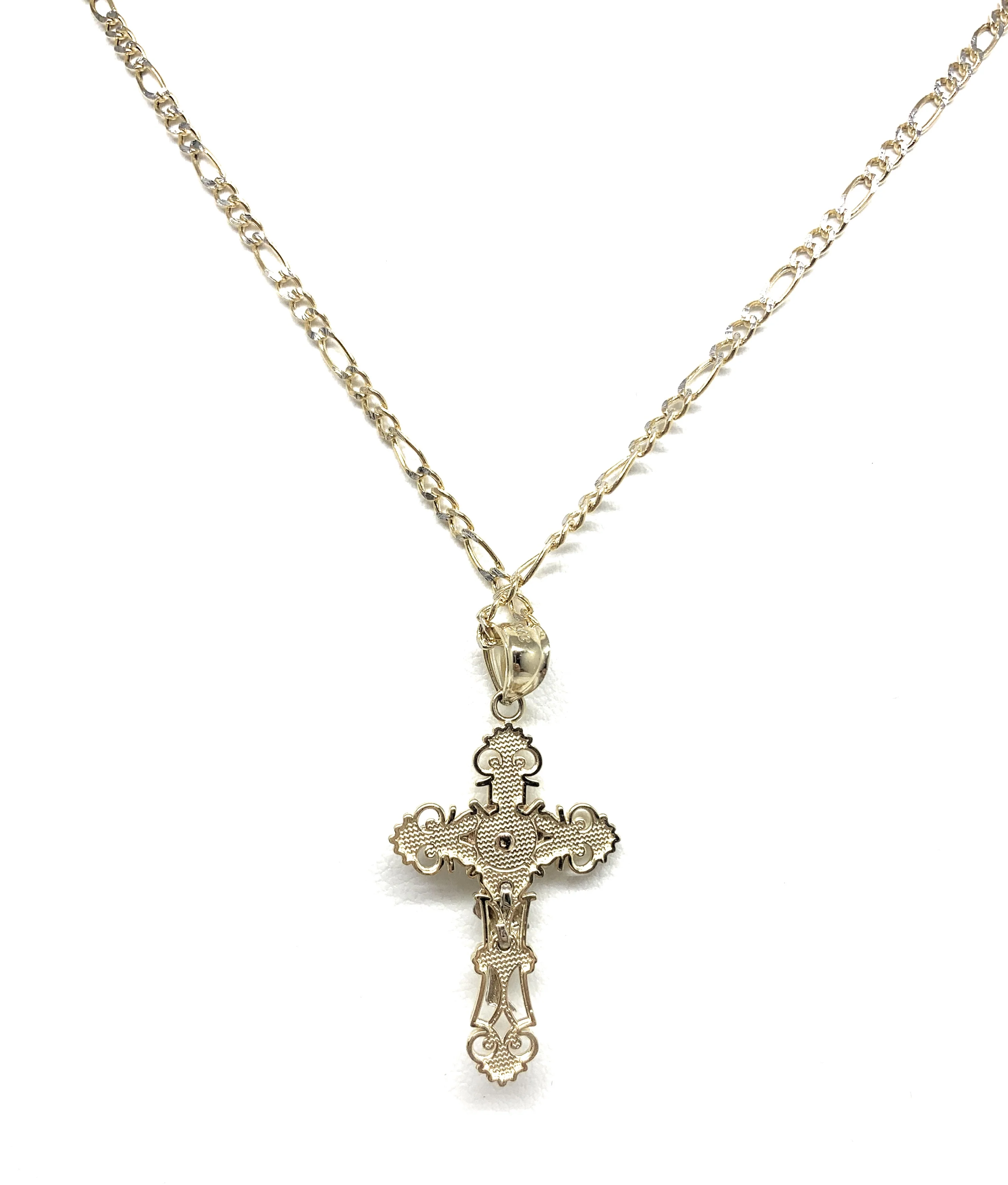 10k Solid Gold Yellow Classic 2-Tone Jesus Cross Crucifix Pendant Necklace (SM,MED) - Image 5