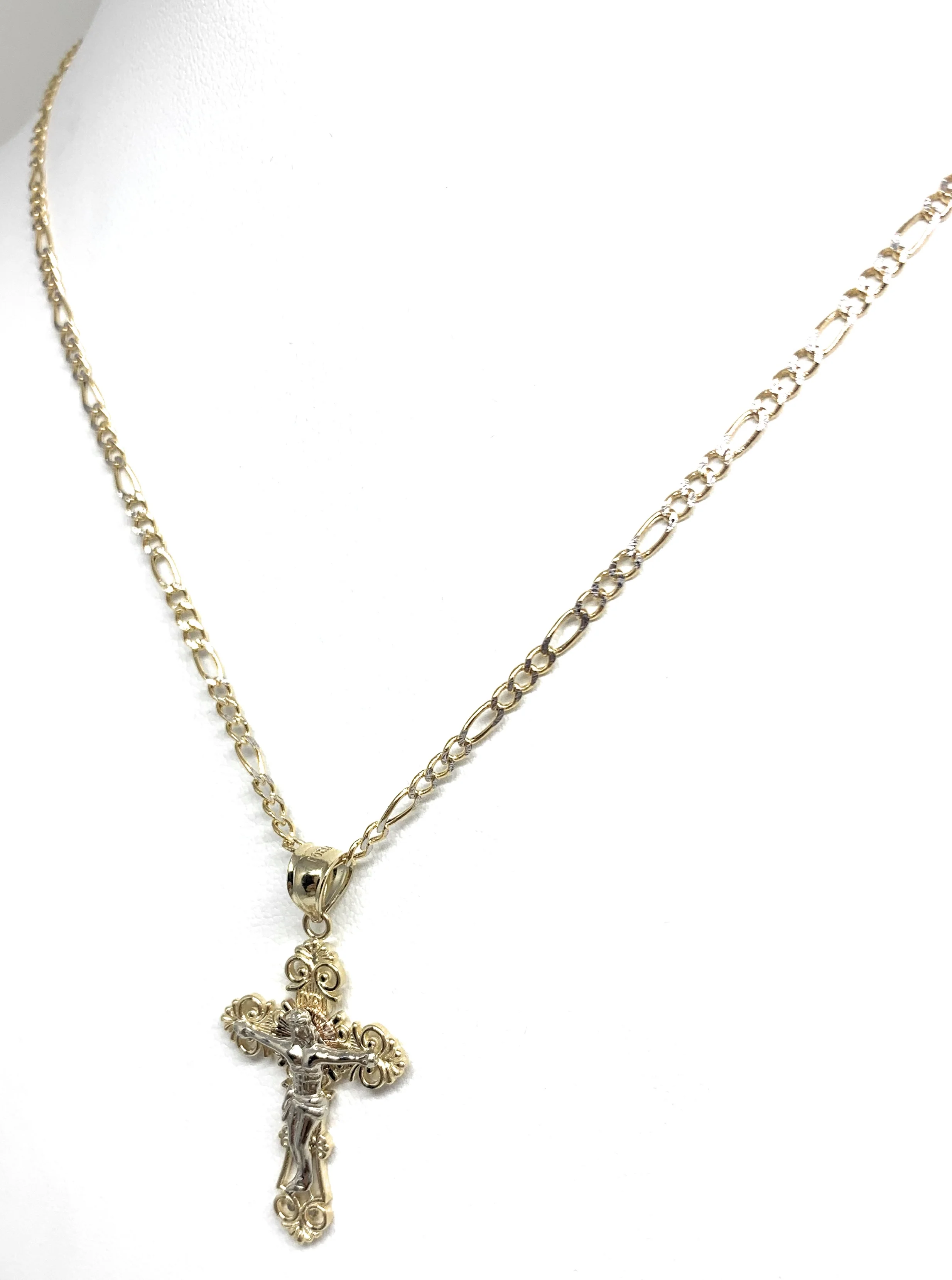 10k Solid Gold Yellow Classic 2-Tone Jesus Cross Crucifix Pendant Necklace (SM,MED) - Image 6