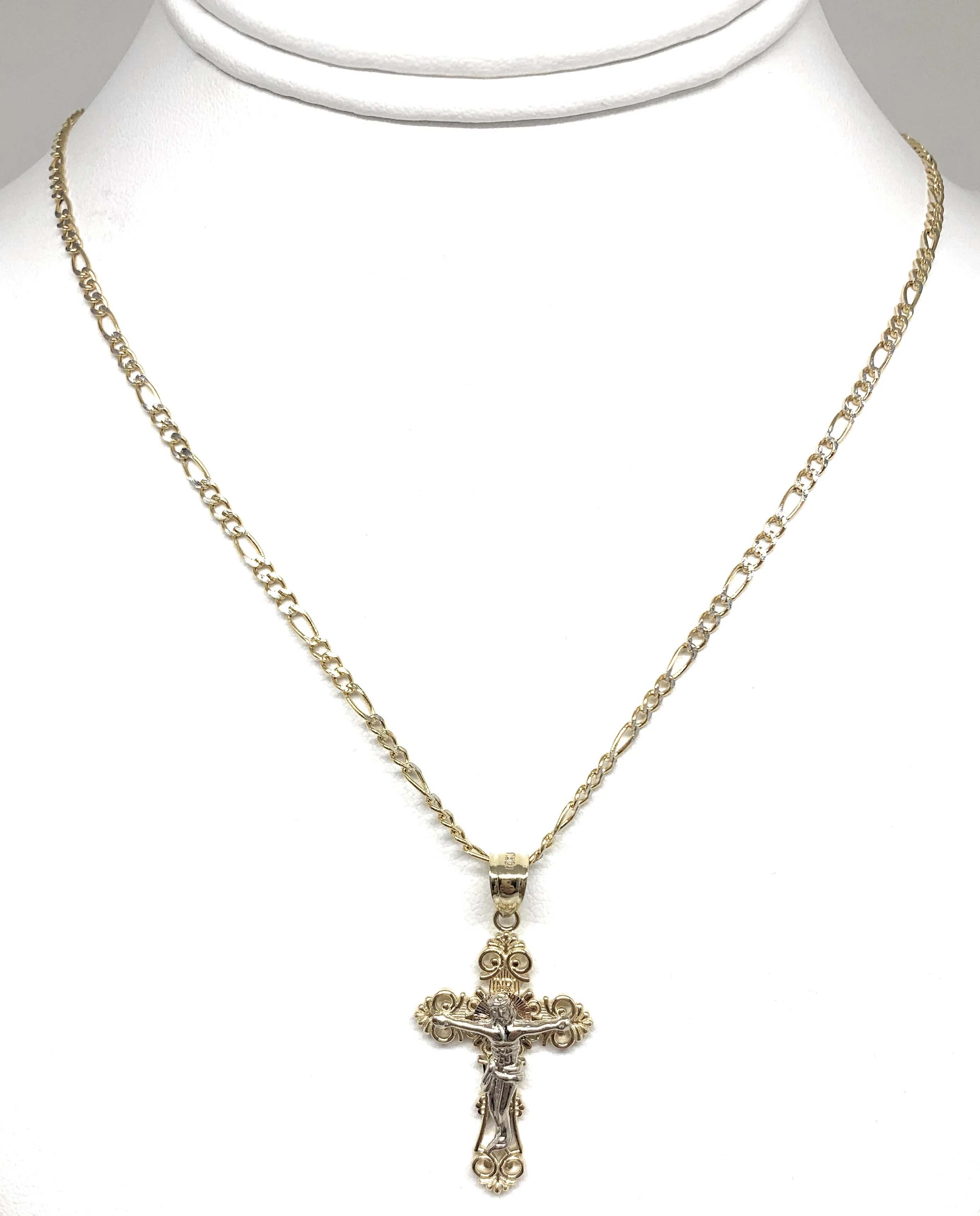 10k Solid Gold Yellow Classic 2-Tone Jesus Cross Crucifix Pendant Necklace (SM,MED) - Image 7