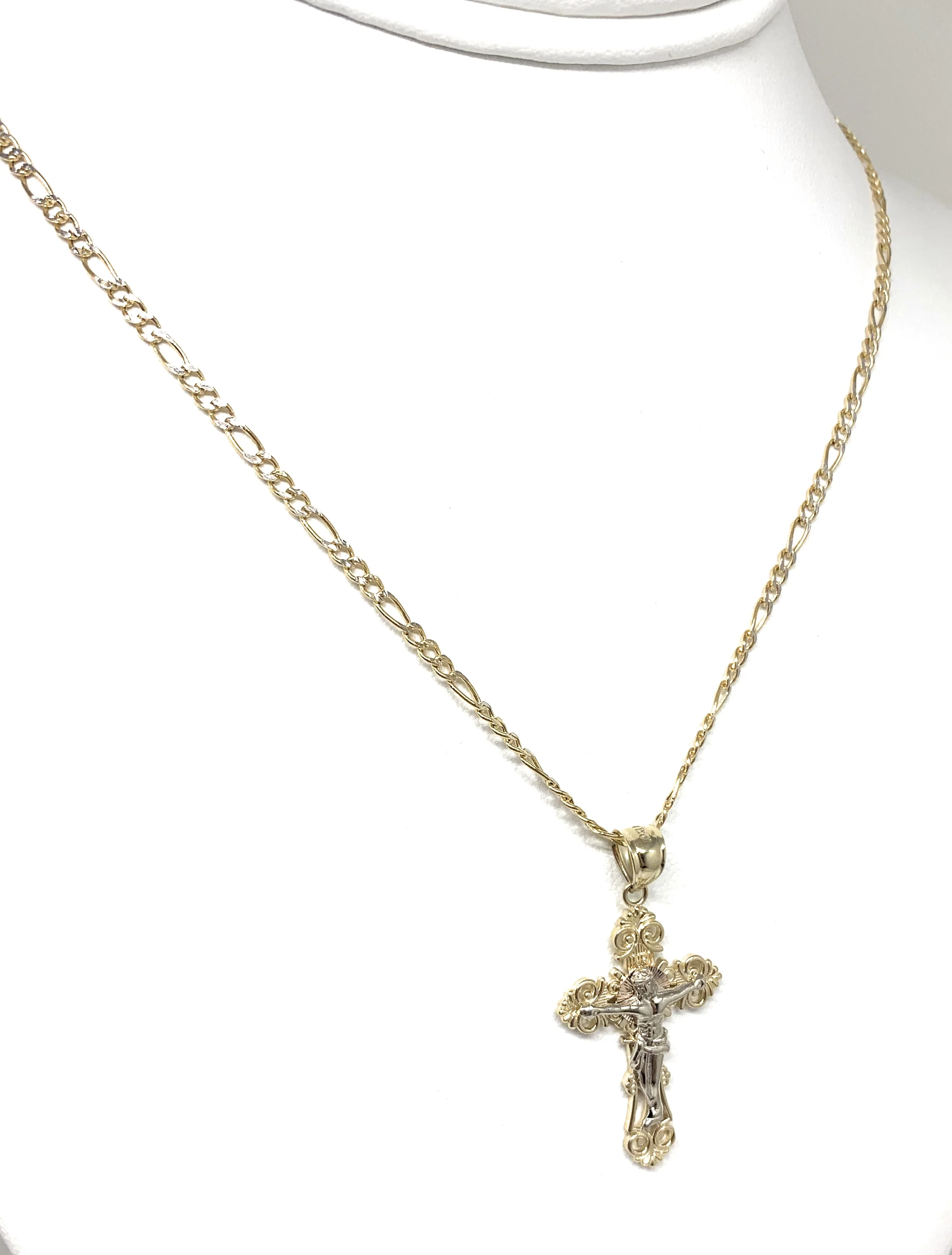 10k Solid Gold Yellow Classic 2-Tone Jesus Cross Crucifix Pendant Necklace (SM,MED) - Image 8