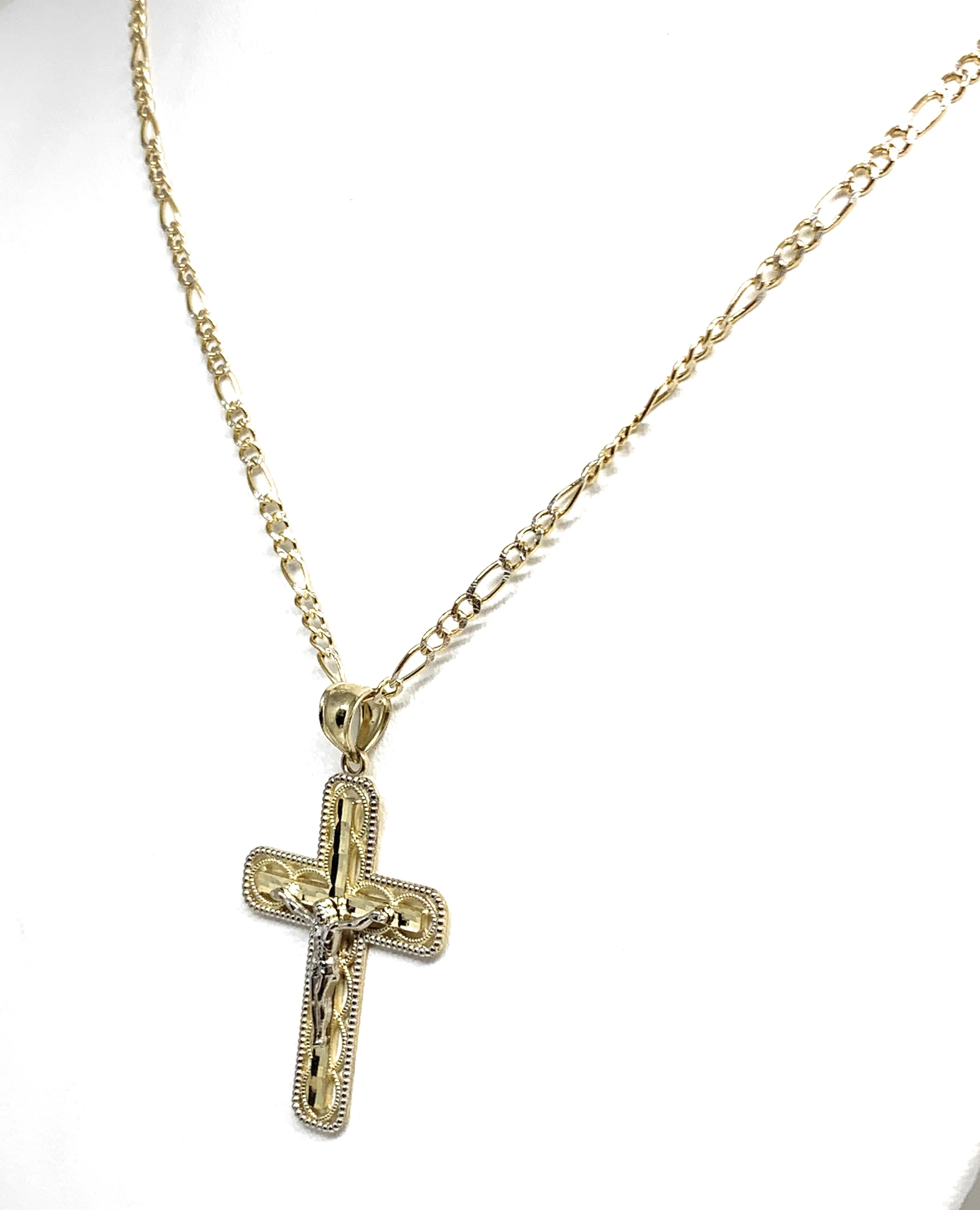 10k Solid Gold Yellow Classic 2-Tone Jesus Cross Layered Crucifix Pendant Necklace - Image 5