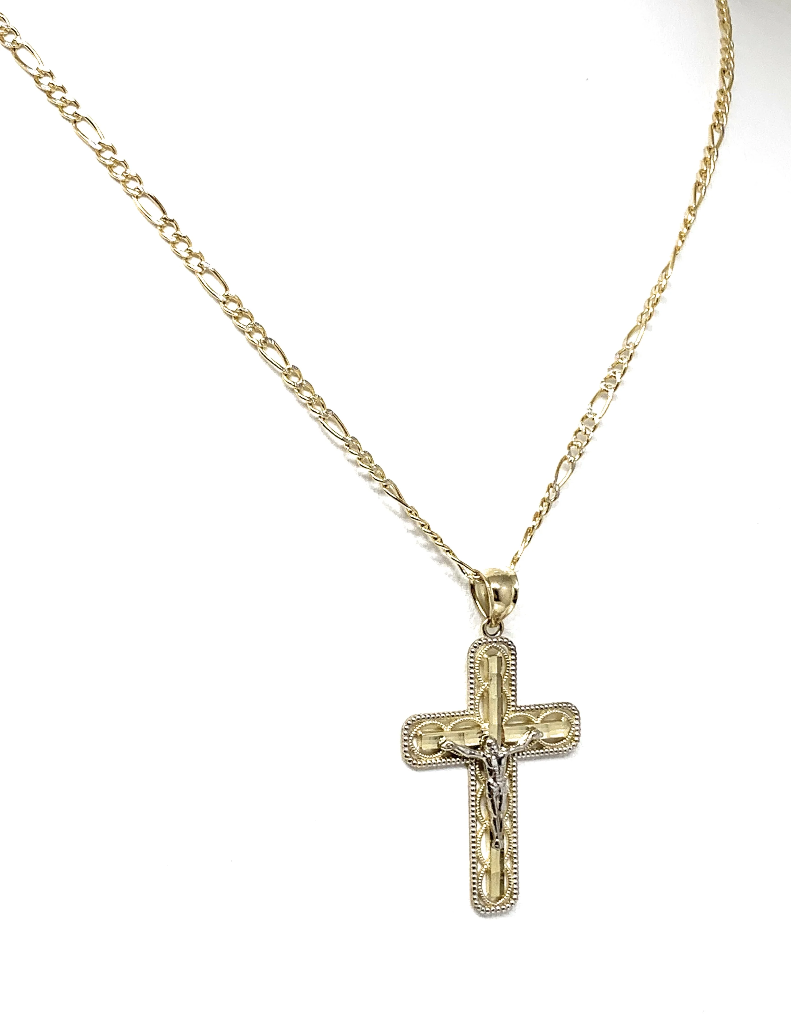 10k Solid Gold Yellow Classic 2-Tone Jesus Cross Layered Crucifix Pendant Necklace - Image 6