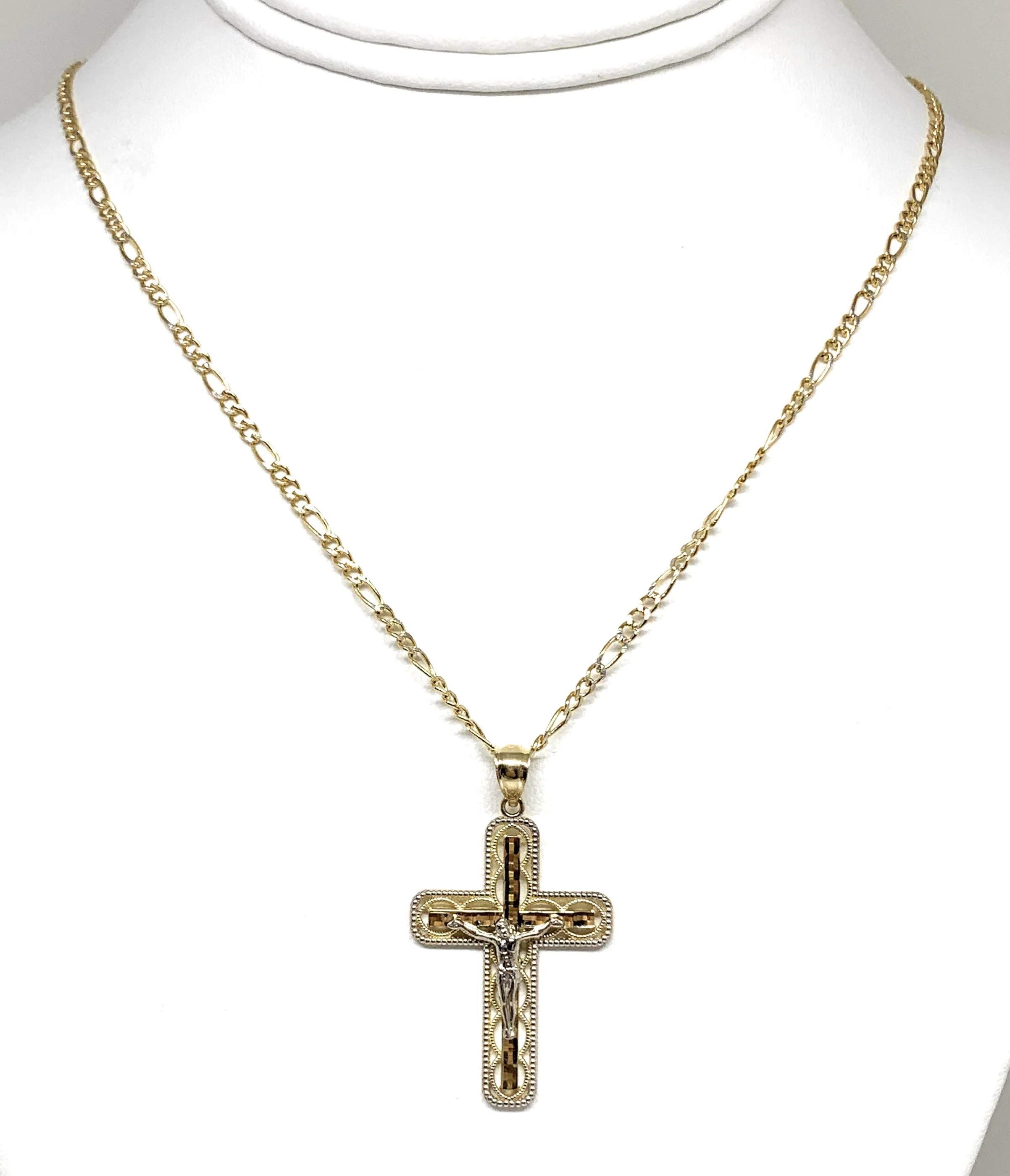 10k Solid Gold Yellow Classic 2-Tone Jesus Cross Layered Crucifix Pendant Necklace - Image 7