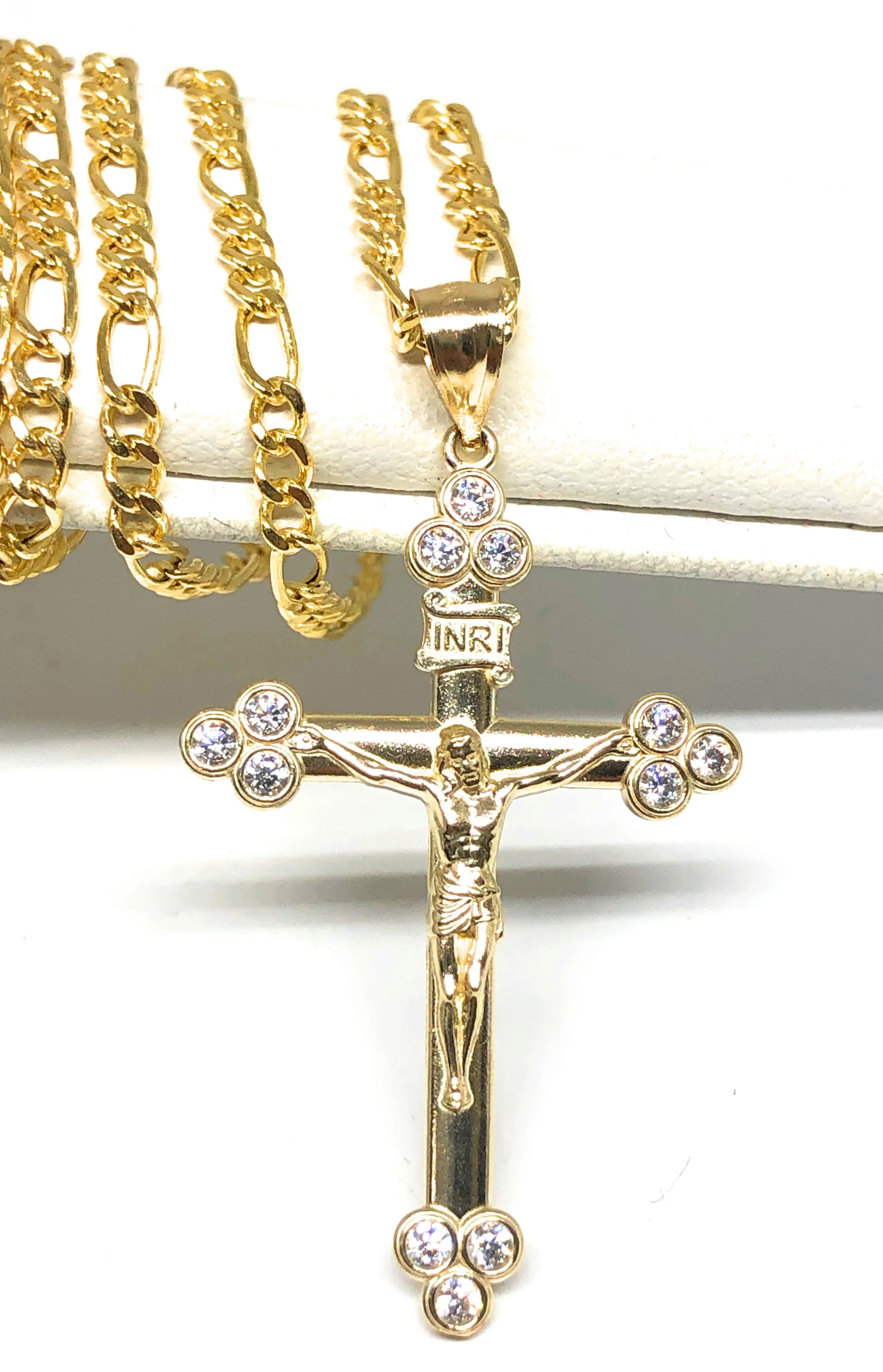 10k Solid Gold Yellow Classic INRI Jesus Cross Crucifix Pendant Necklace (SM,MED) - Image 3