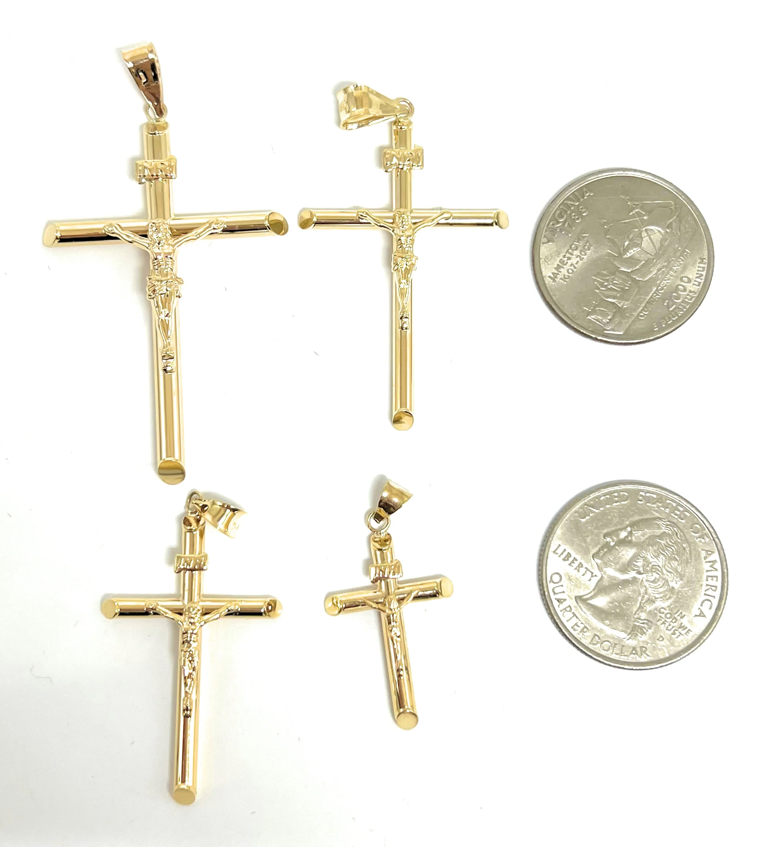 10k Solid Gold Yellow Classic Jesus Cross Crucifix Pendant Necklace (SM, MED, LG, XL) (MADE IN MX) - Image 2