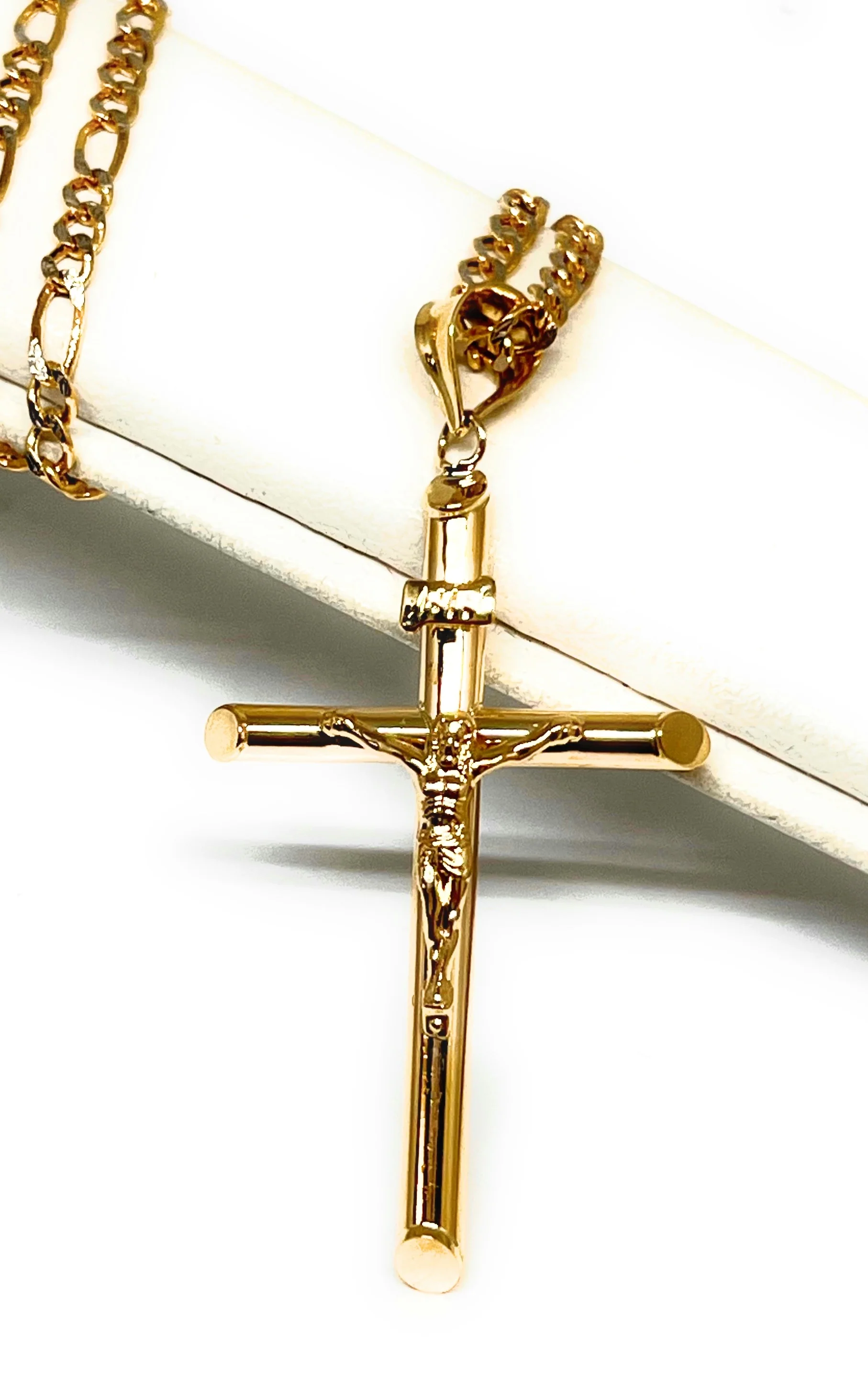 10k Solid Gold Yellow Classic Jesus Cross Crucifix Pendant Necklace (SM, MED, LG, XL) (MADE IN MX) - Image 4
