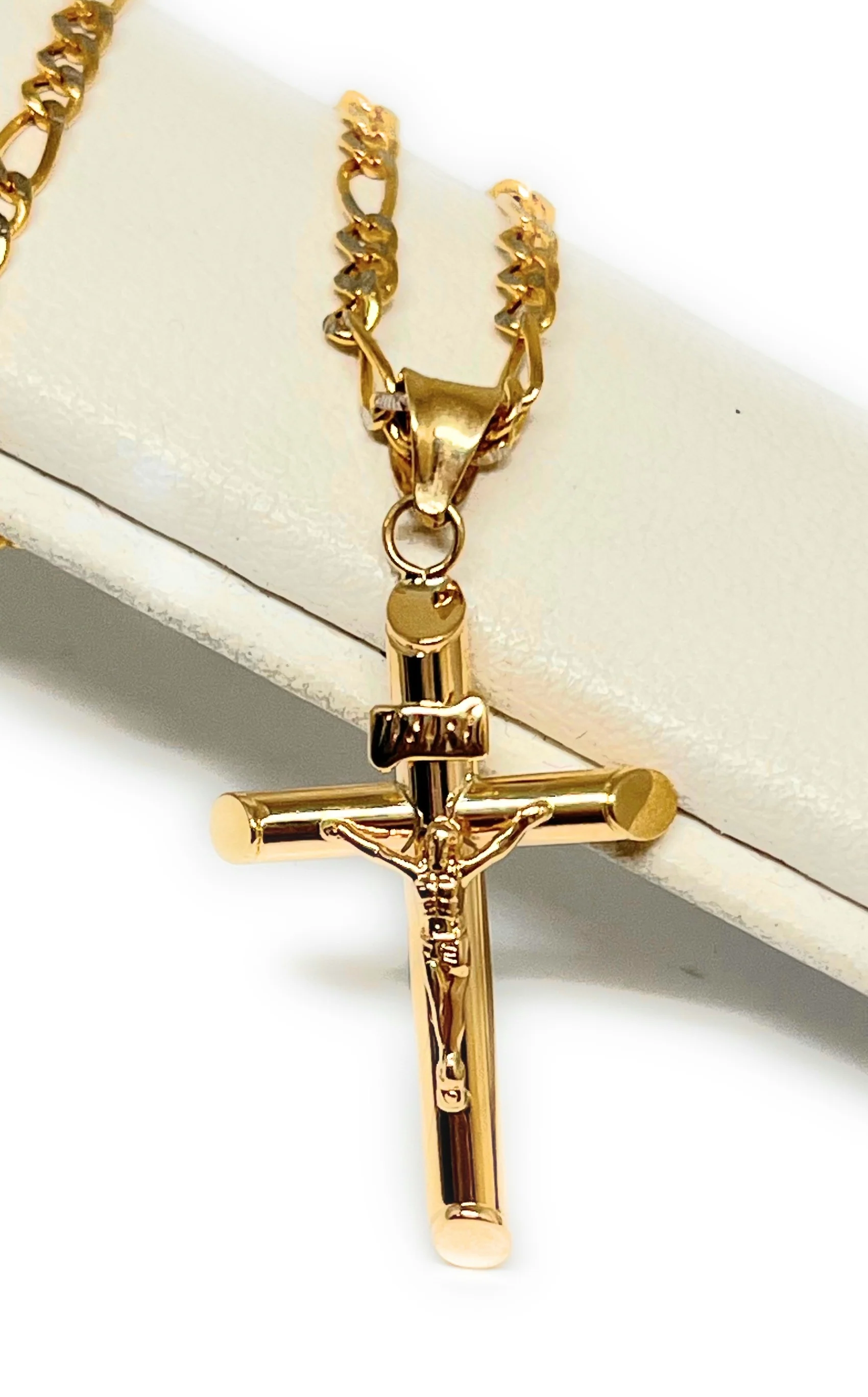 10k Solid Gold Yellow Classic Jesus Cross Crucifix Pendant Necklace (SM, MED, LG, XL) (MADE IN MX) - Image 7