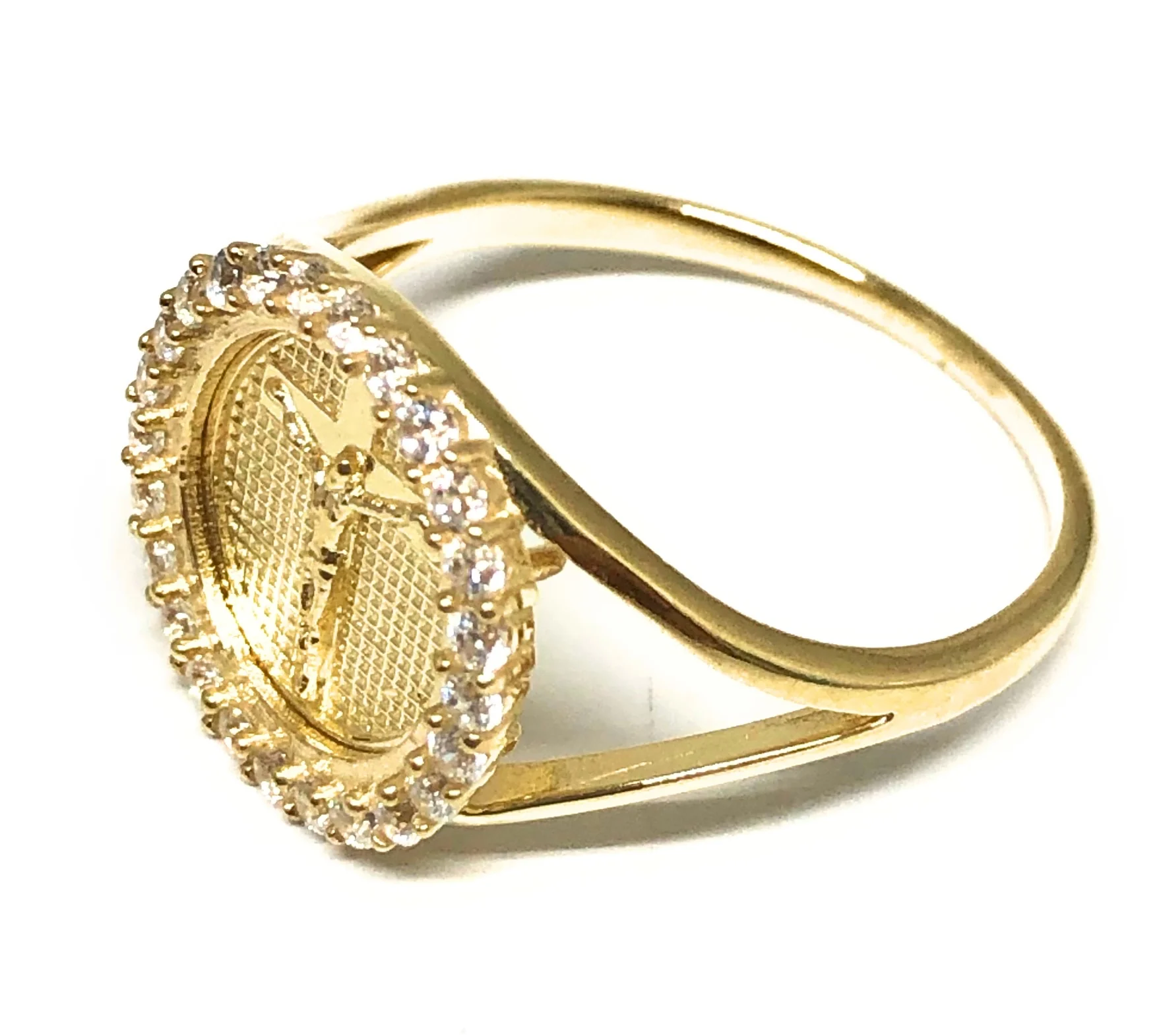 10k Solid Gold Yellow Classic Jesus Cross Crucifix Signet CZ Ring - Image 2