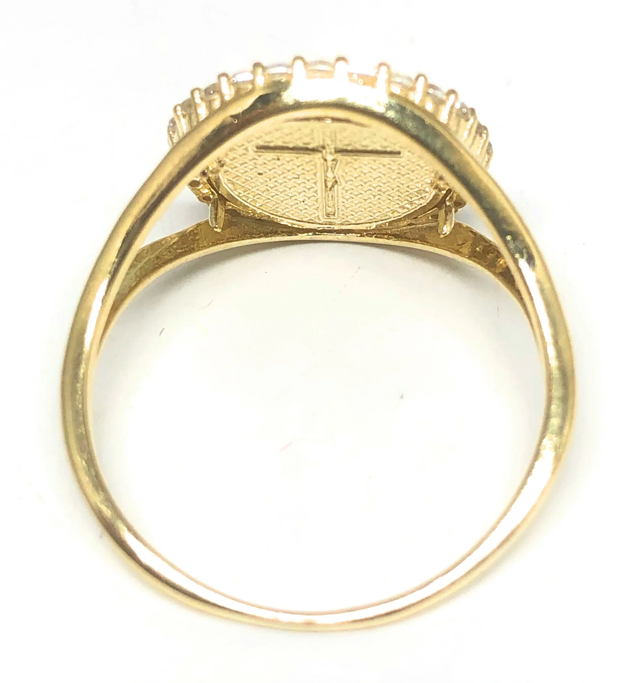 10k Solid Gold Yellow Classic Jesus Cross Crucifix Signet CZ Ring - Image 3