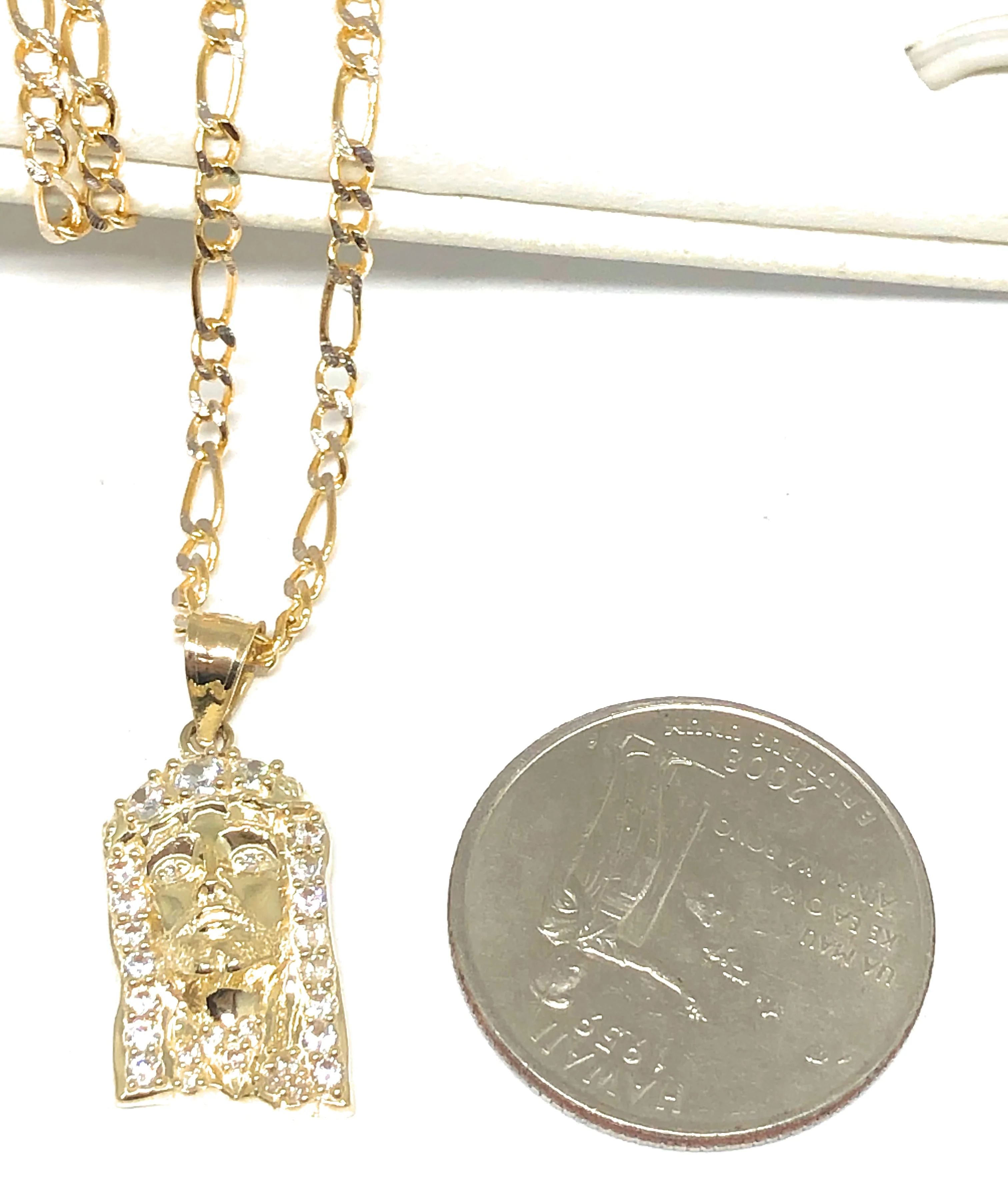 10k Solid Gold Yellow Classic Jesus Face CZ Pendant Necklace (SM, MED) - Image 2