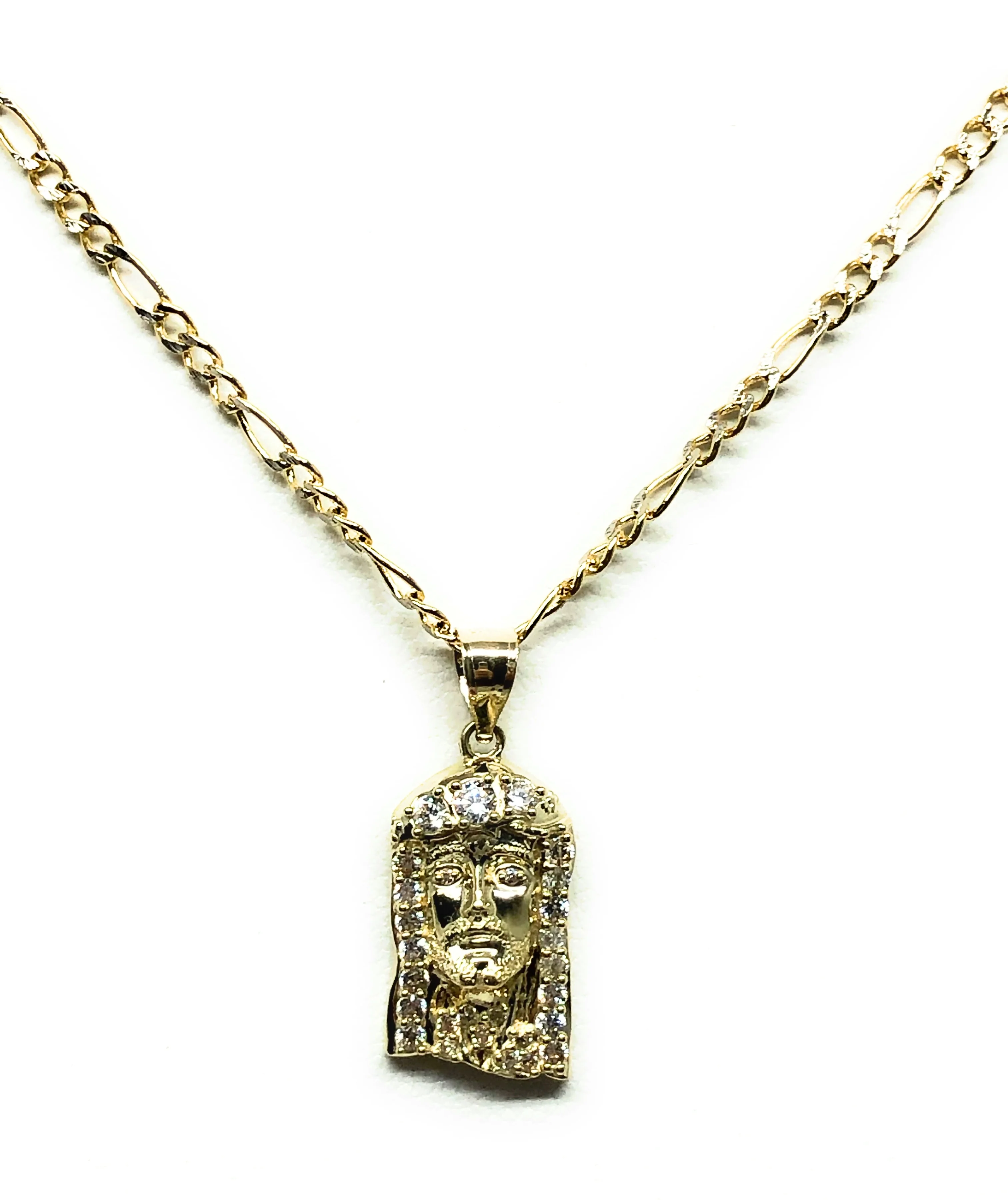 10k Solid Gold Yellow Classic Jesus Face CZ Pendant Necklace (SM, MED) - Image 4